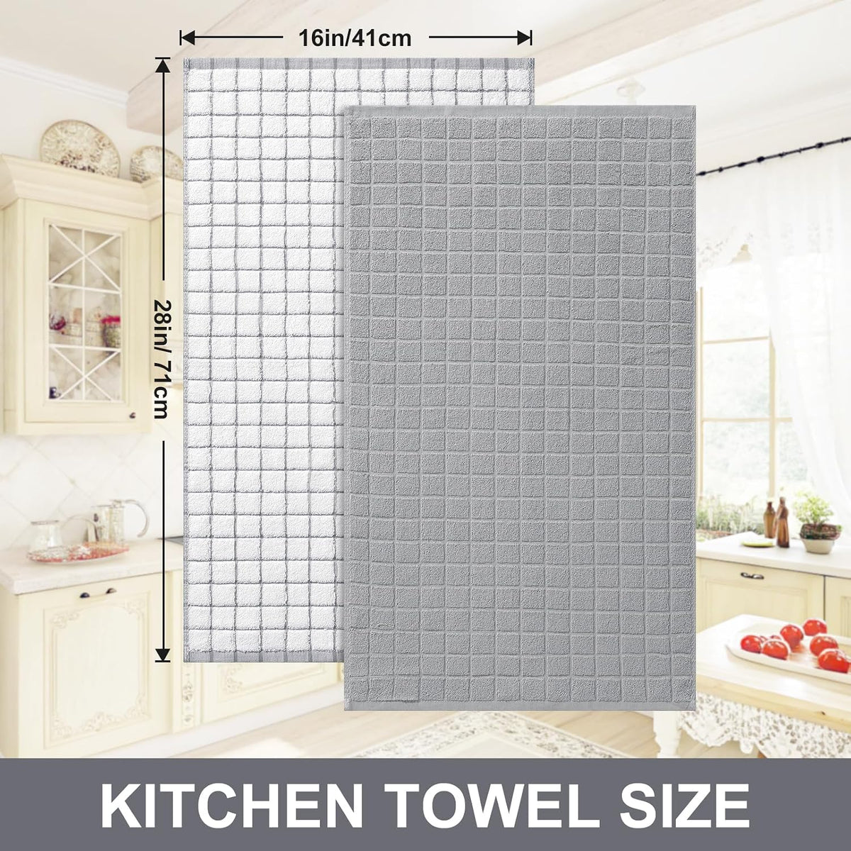 Homaxy Large Premium Cotton Kitchen Towels 16"x 28", 8 Pack, Light Grey | Natural Ring Spun 390 GSM Dish Towels, Super