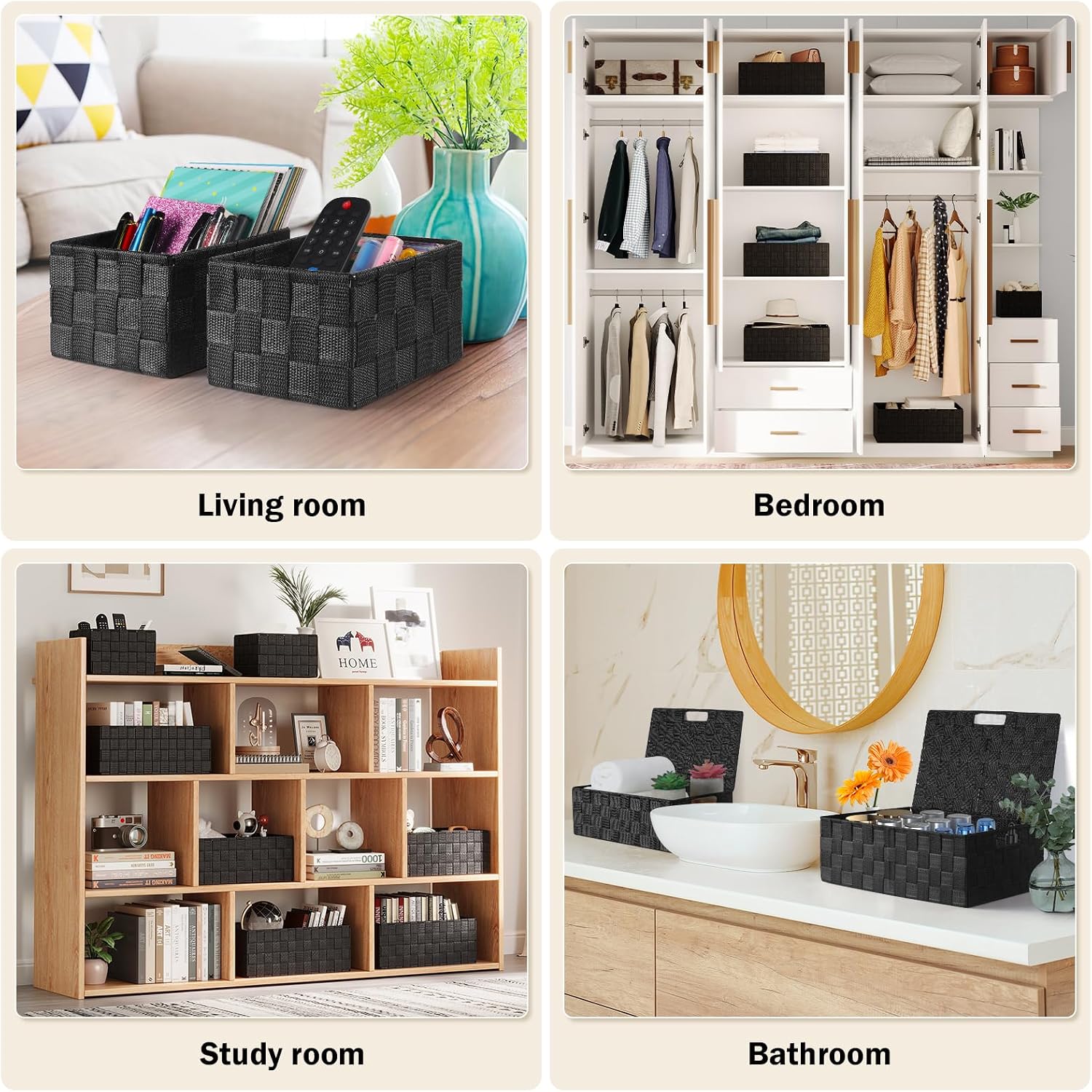 Storage Baskets / Gift Small Basket / Black / with Lids / Set of 5