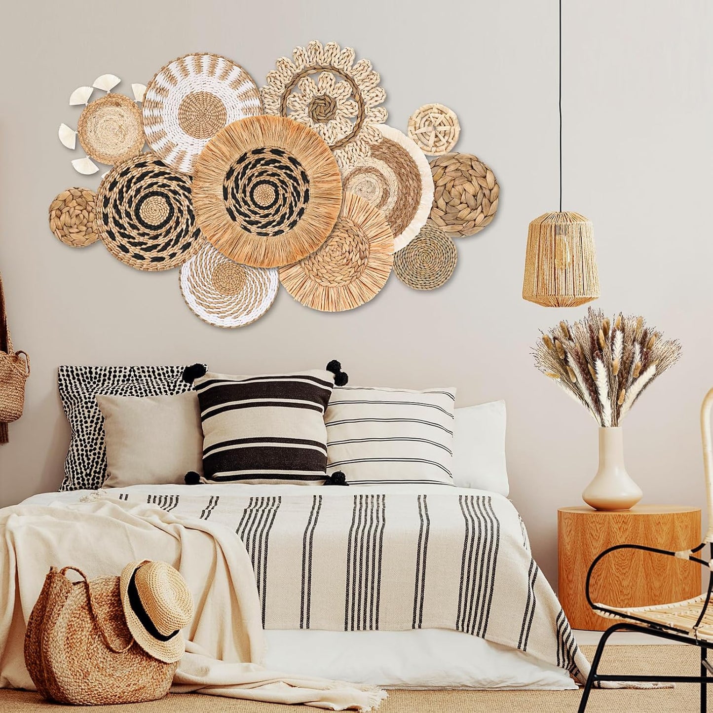 Include Hanging Woven Wall Baskets Handmade Rattan Wicker Wall Art and 120 / Set of 132