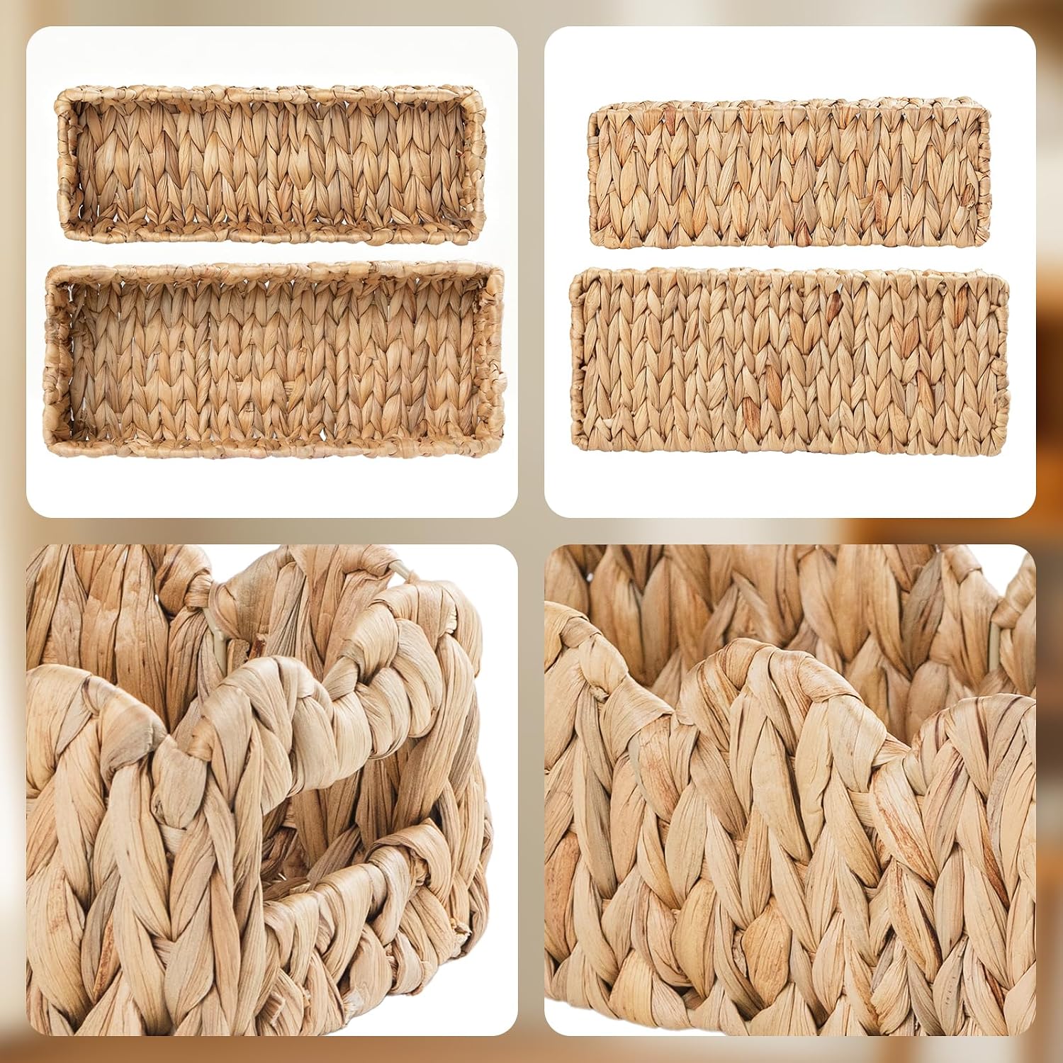 Nesting Scalloped Wicker Basket / Retangle / Set of 2