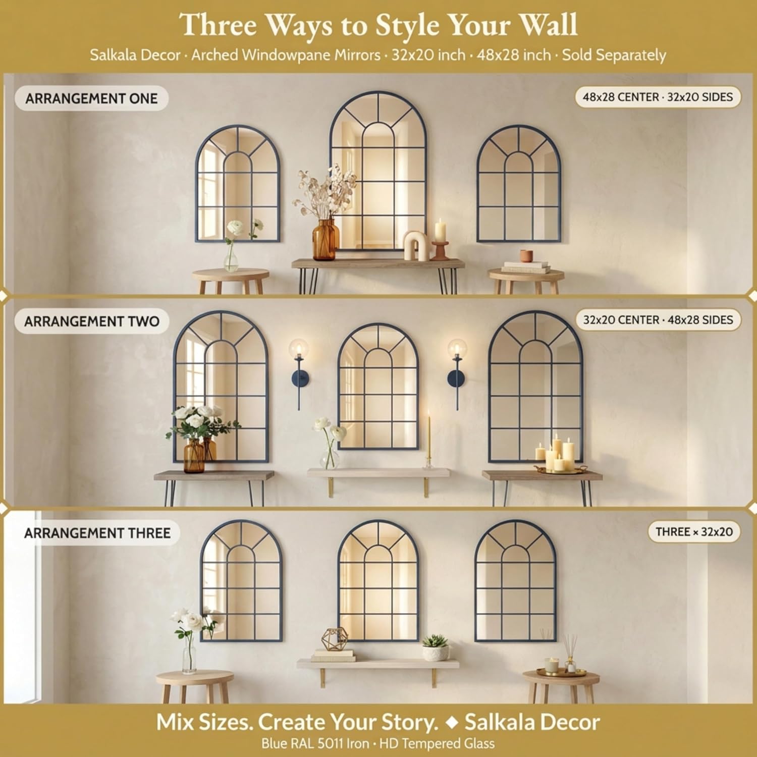 Farmhouse Arch Window Pane / Navy Blue / Ral 5003 Sapphire Blue / 32"L x 20"W / 32 x 20