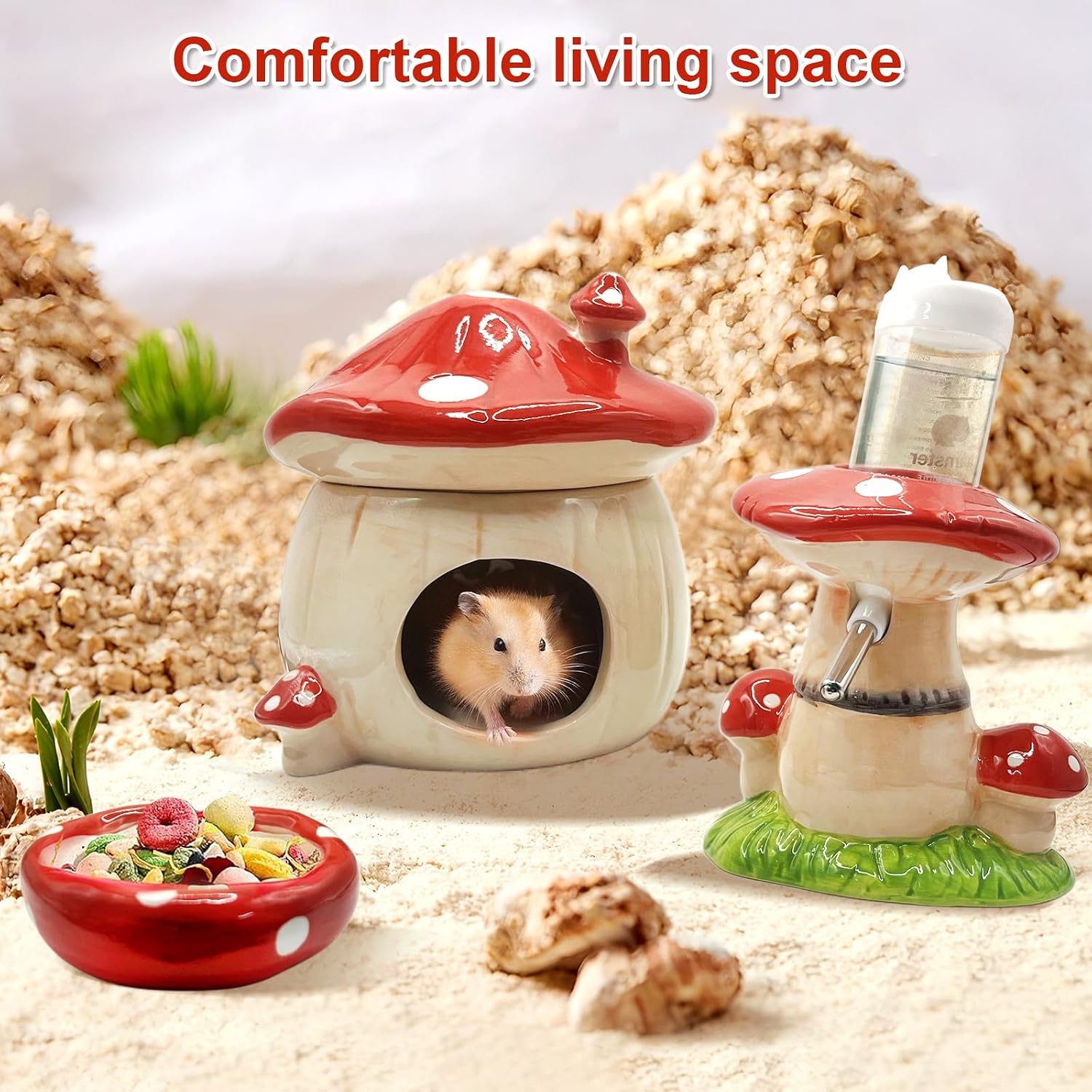 Stand / Mushroom Ceramic Hamster Hideout / Red