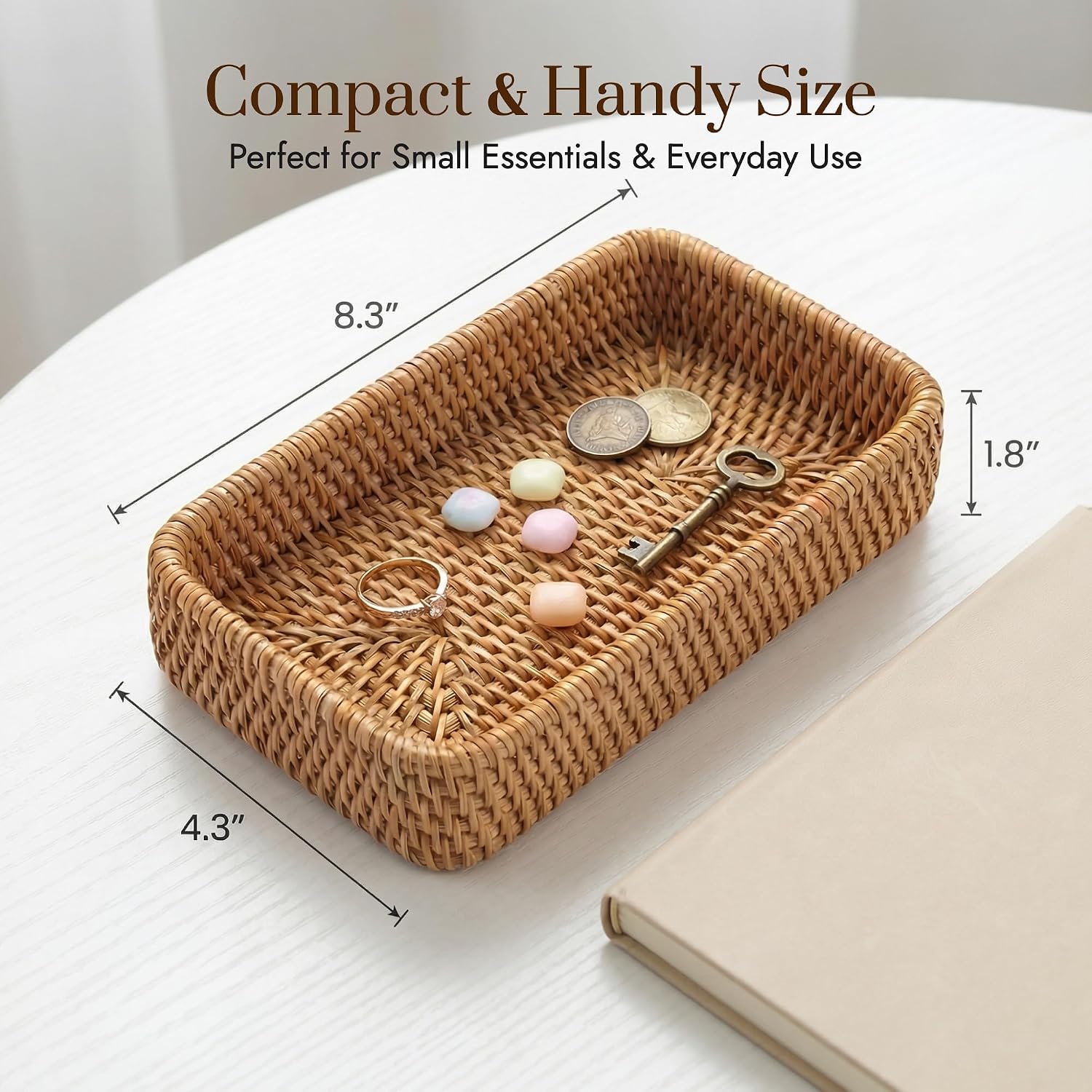 Small Natural Rattan Storage Tray / 8.3 x 4.3 / Natural Xs