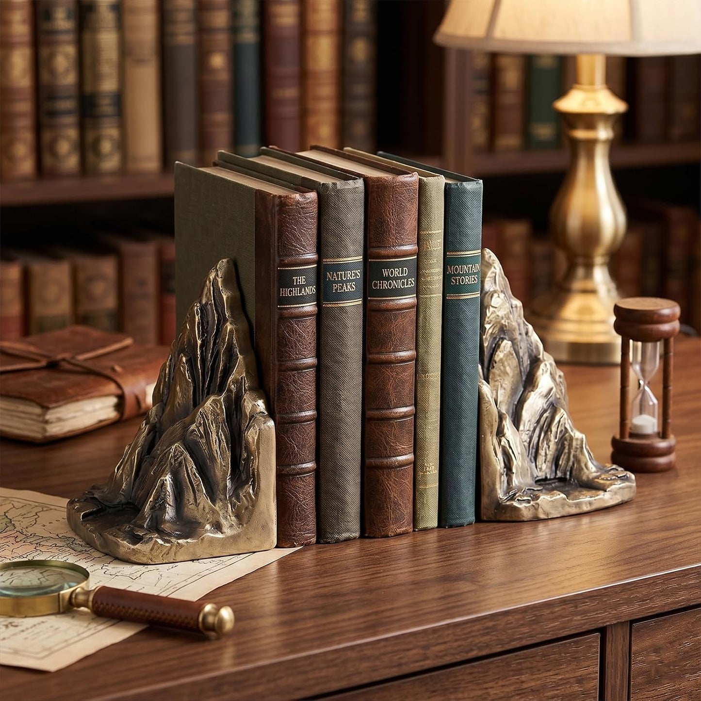 Mountain Bookends / Resin Rock Bookends / Bronze / Set of 2