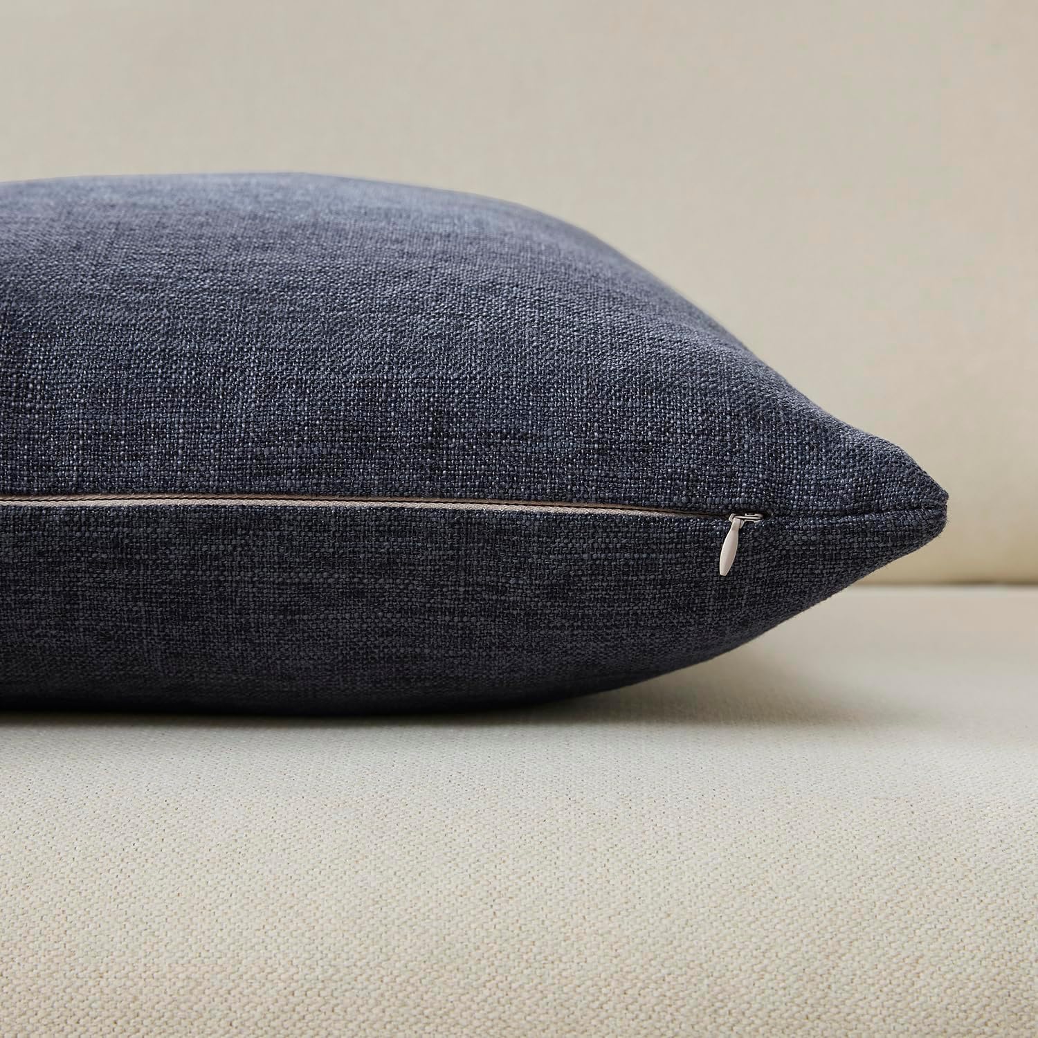 Coastal Linen Blend Decorative Pillow Covers / Deep Indigo Blue / 18 x 18 / Set of 2