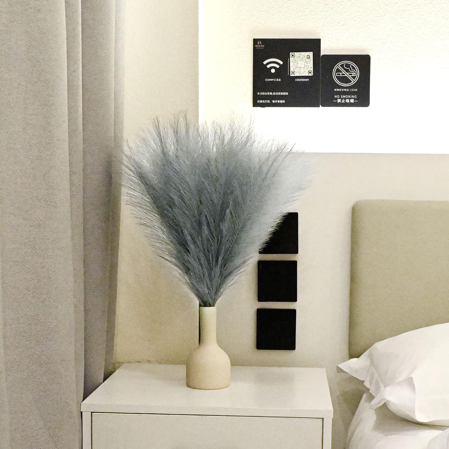 Faux Pampas Grass Arrangement / E2- Grey / Set of 6