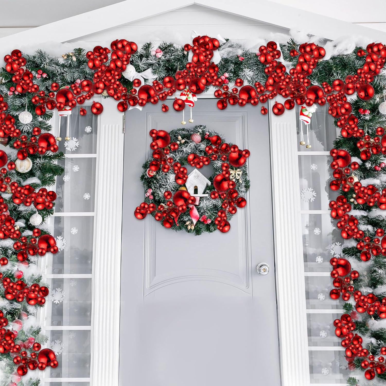 2 Pcs 6 ft Christmas Ball Garland Ornaments, Red | Bauble Bulb Christmas Tree Ball Decoration Shatterproof Ornaments
