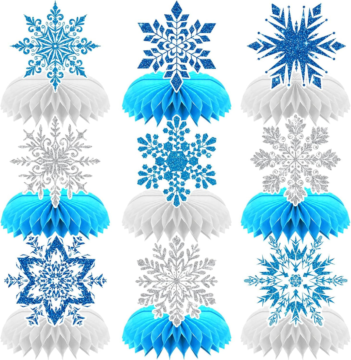 Winter Wonderland Decorations, 9Pcs Snowflake Honeycomb Table Centerpieces in Blue and White, Snowflake Table Decorations for Christmas Party, Baby Shower, Birthday, Holiday Events