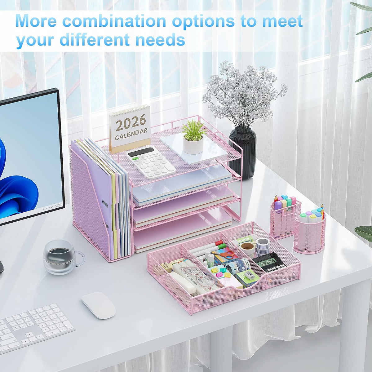 gianotter Desk Organizers and Accessories with File Holder, 4-Tier Desk Accessories & Workspace Organizers with Drawer