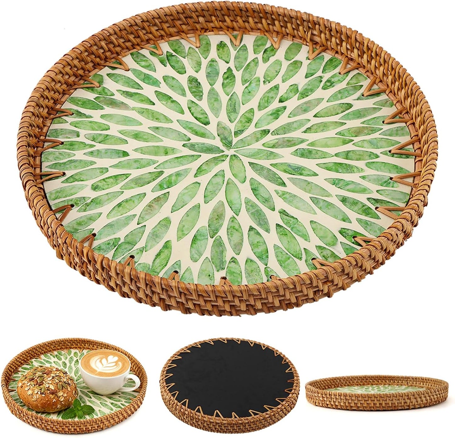 Handwoven Round Rattan Tray / 11.02 Inch / Set of 11