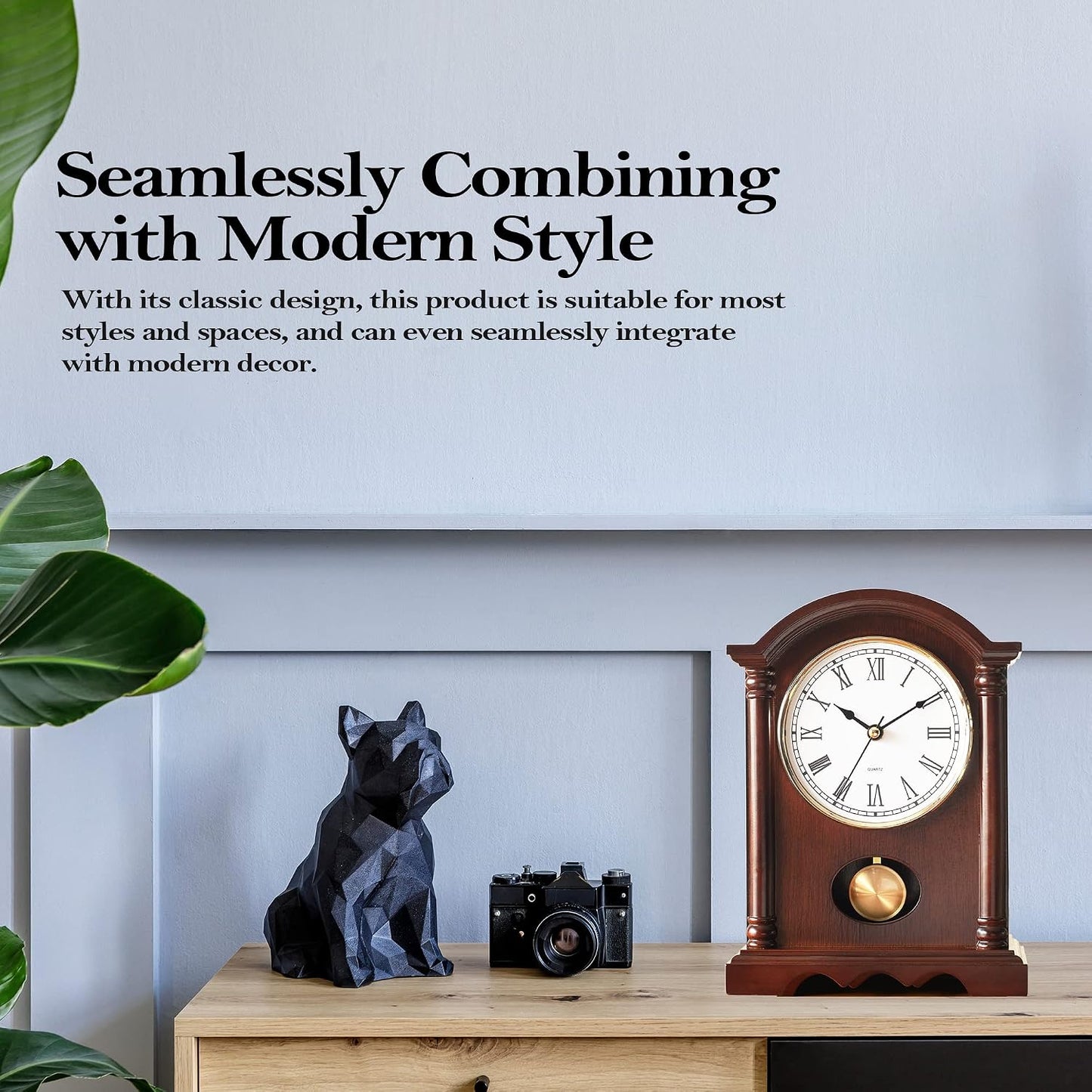 AYRELY® Classic Grandfather Mantel Clock for Living Room Déco, Elegant Wooden Finish, Gold-Tone Pendulum, Desk Clock