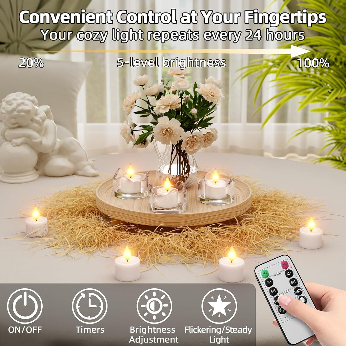 Rechargeable Flameless Tea Lights Candles with Remote Charging Base 12Pcs | Battery Operated Tea light with Timer, LED