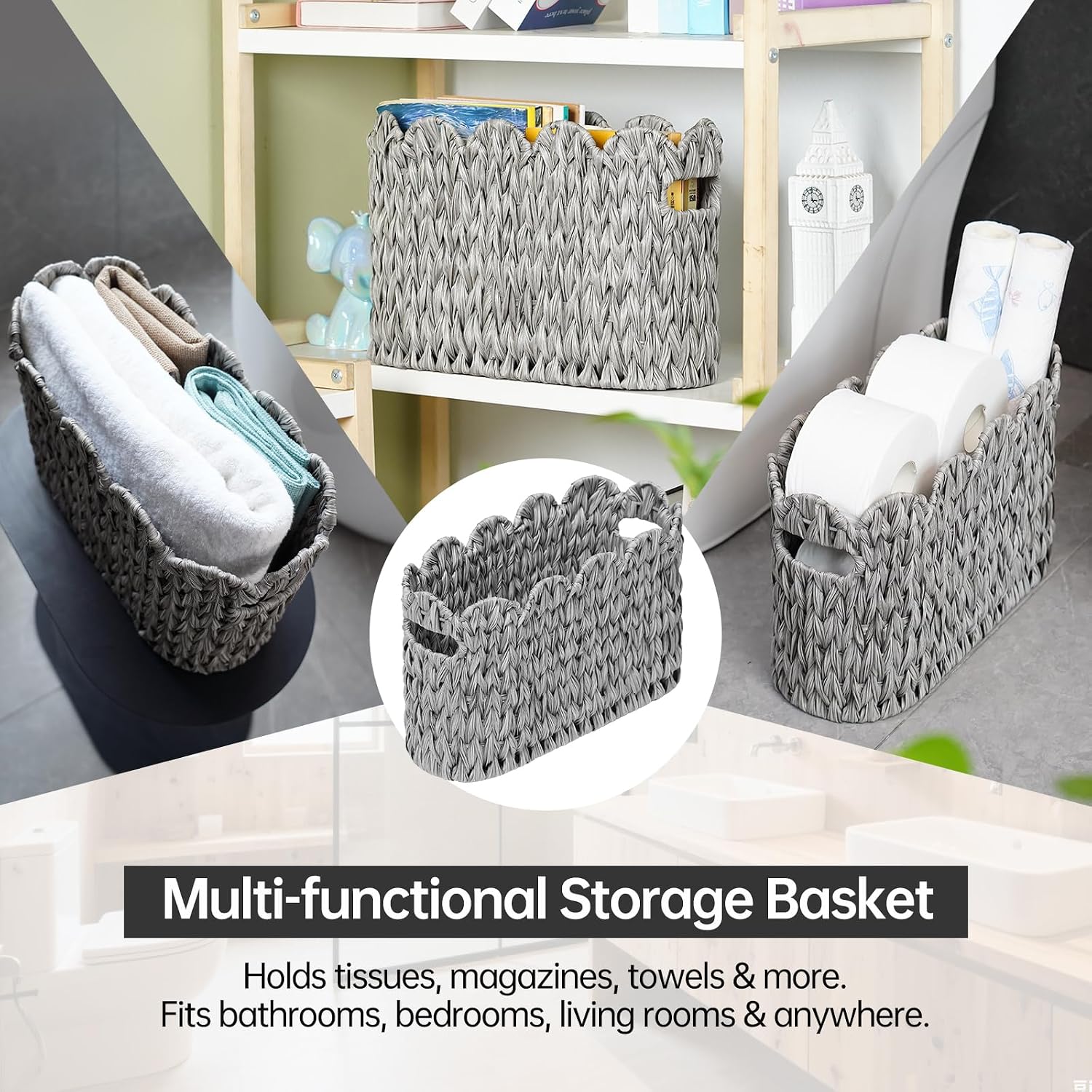 Scalloped Baskets / Toilet Paper Storage Basket / Grey