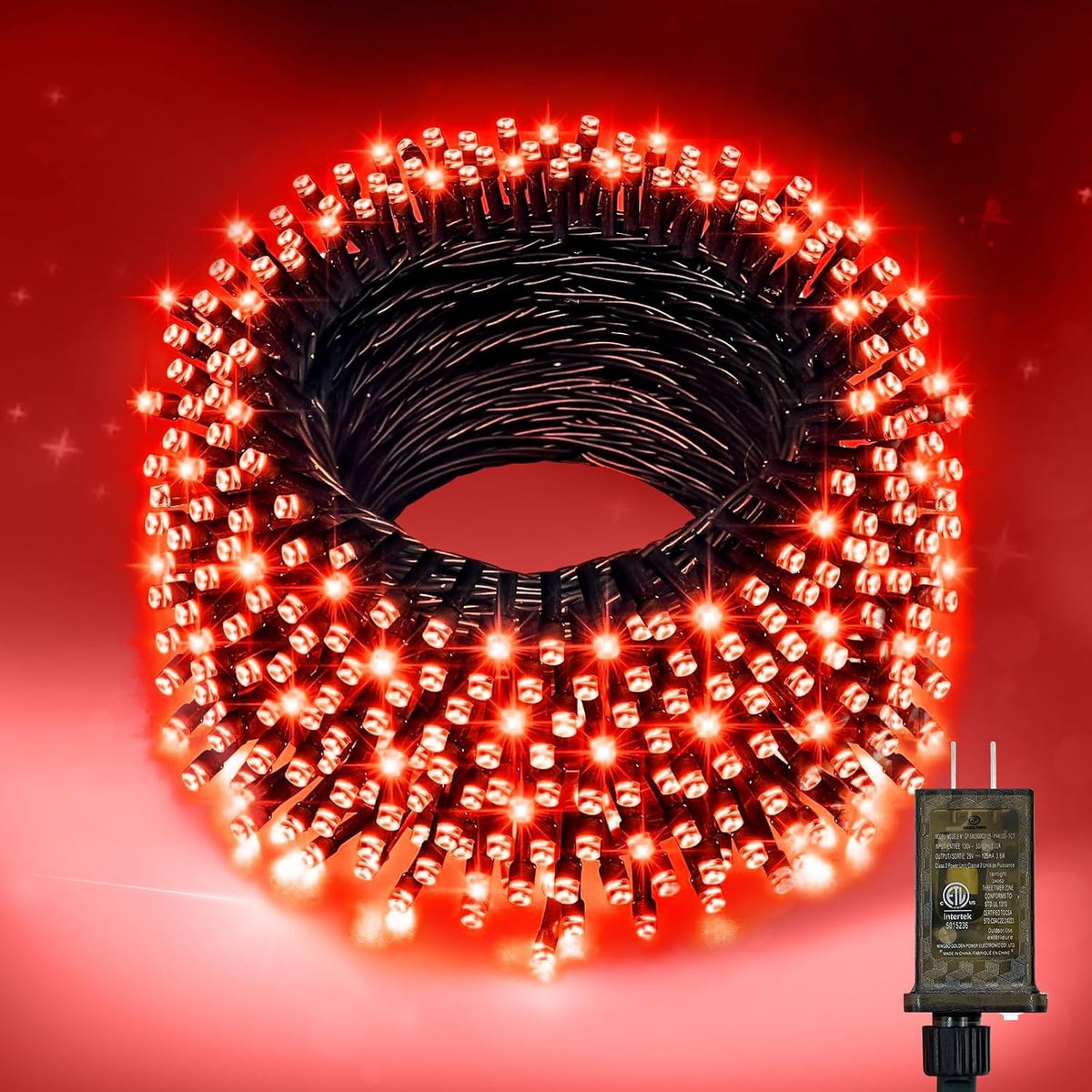 100FT Red Christmas String Lights, Green Wire LED, Plug-in Indoor Outdoor