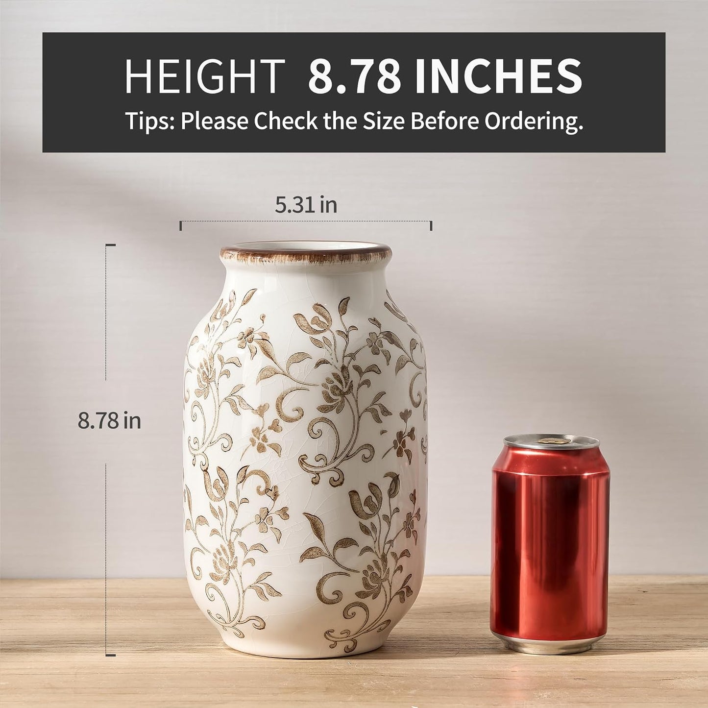 Ceramic Vintage Vase / 18049-brown / 8.78 Inch
