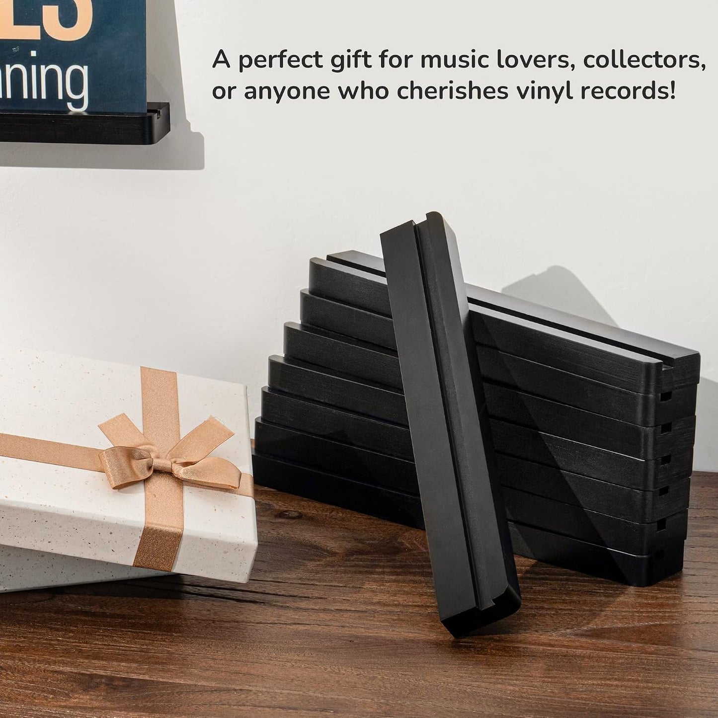 Wood Vinyl Record Shelf Wall Mount, Floating Shelves for LPs, CD, Album Holder Wall Display, Elegant Wooden Ledge for