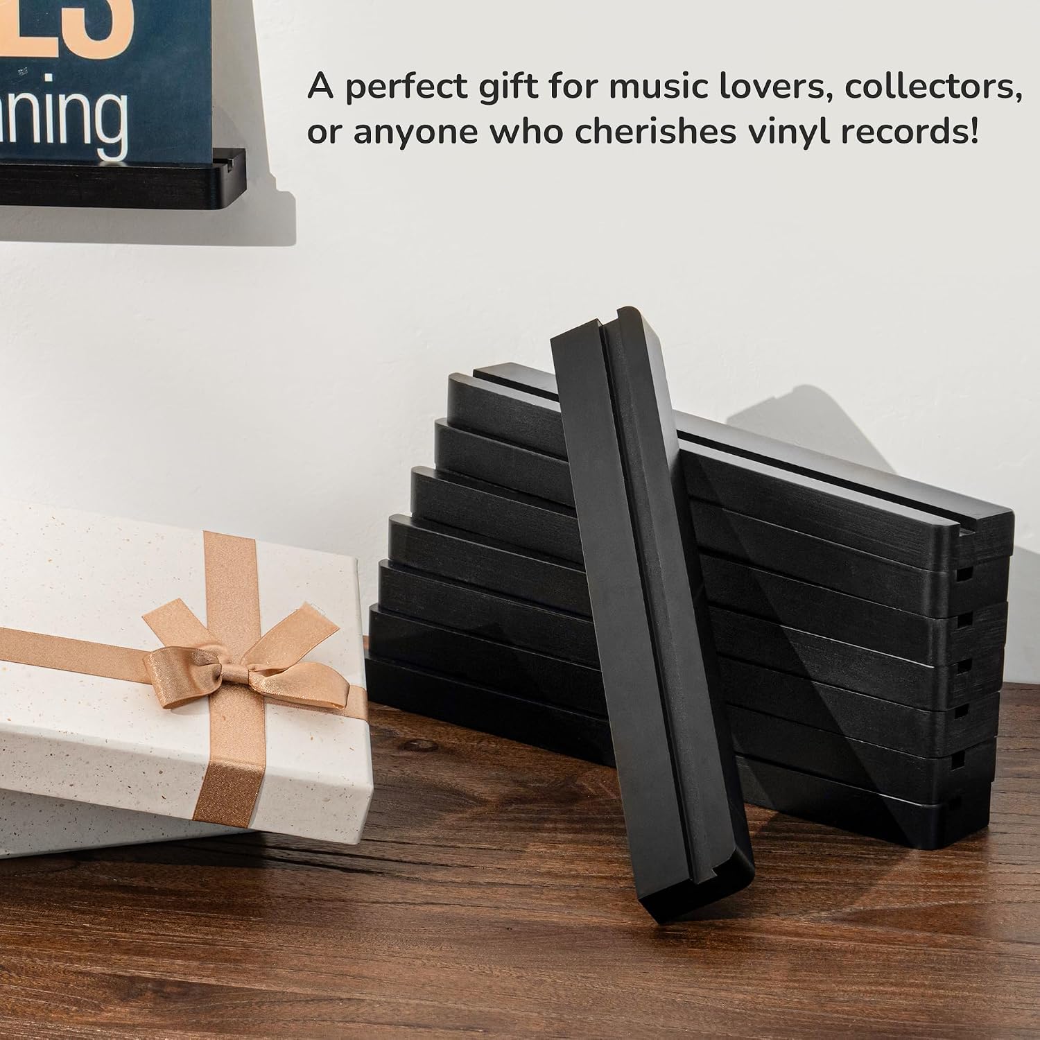 Wood Vinyl Record Shelf Wall Mount, Floating Shelves for LPs, CD, Album Holder Wall Display, Elegant Wooden Ledge for