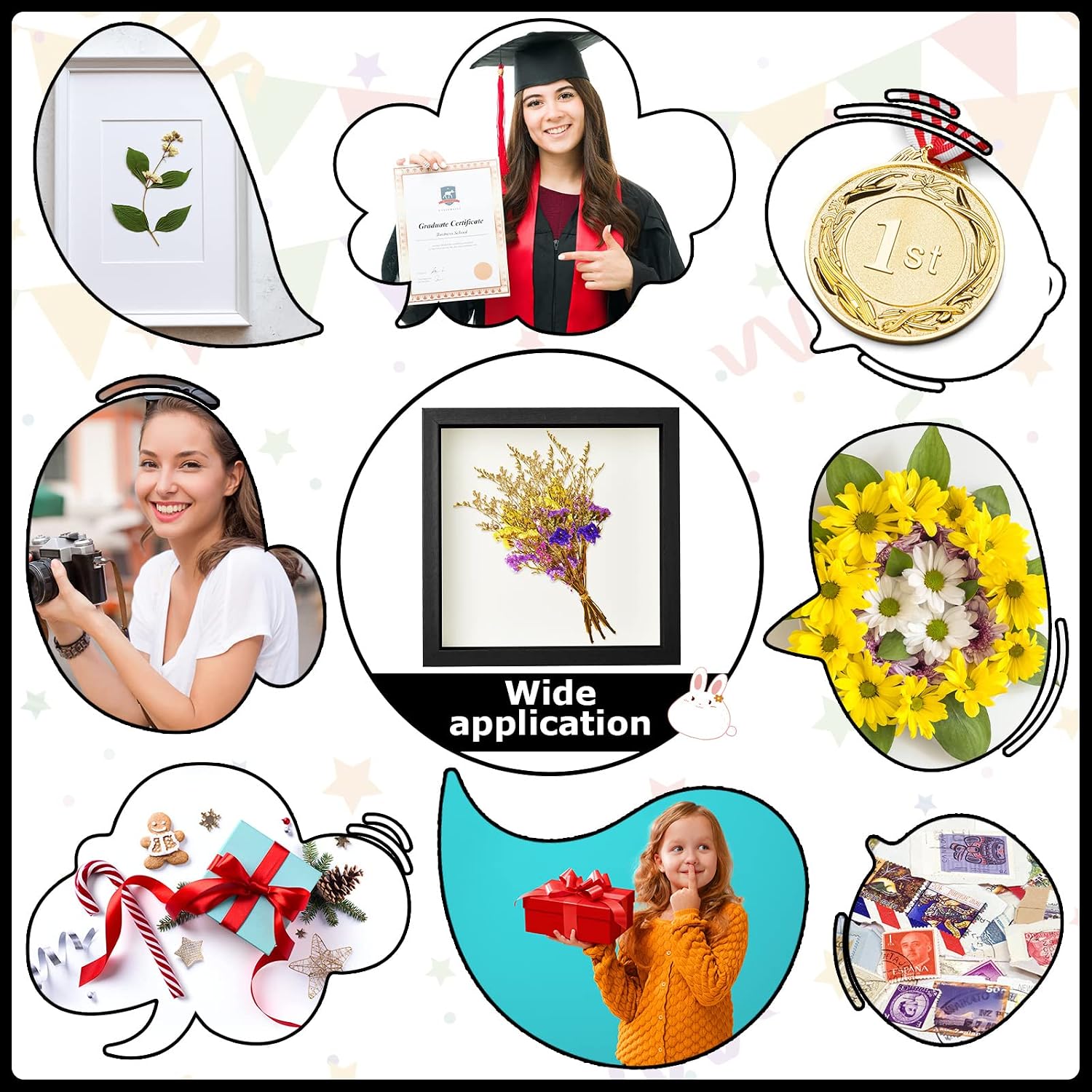 6 Pieces Shadow Box Picture Frame, Black, 8 X 8 Inch | Deep Display Case for Graduation Medals Wedding Crafts Pins