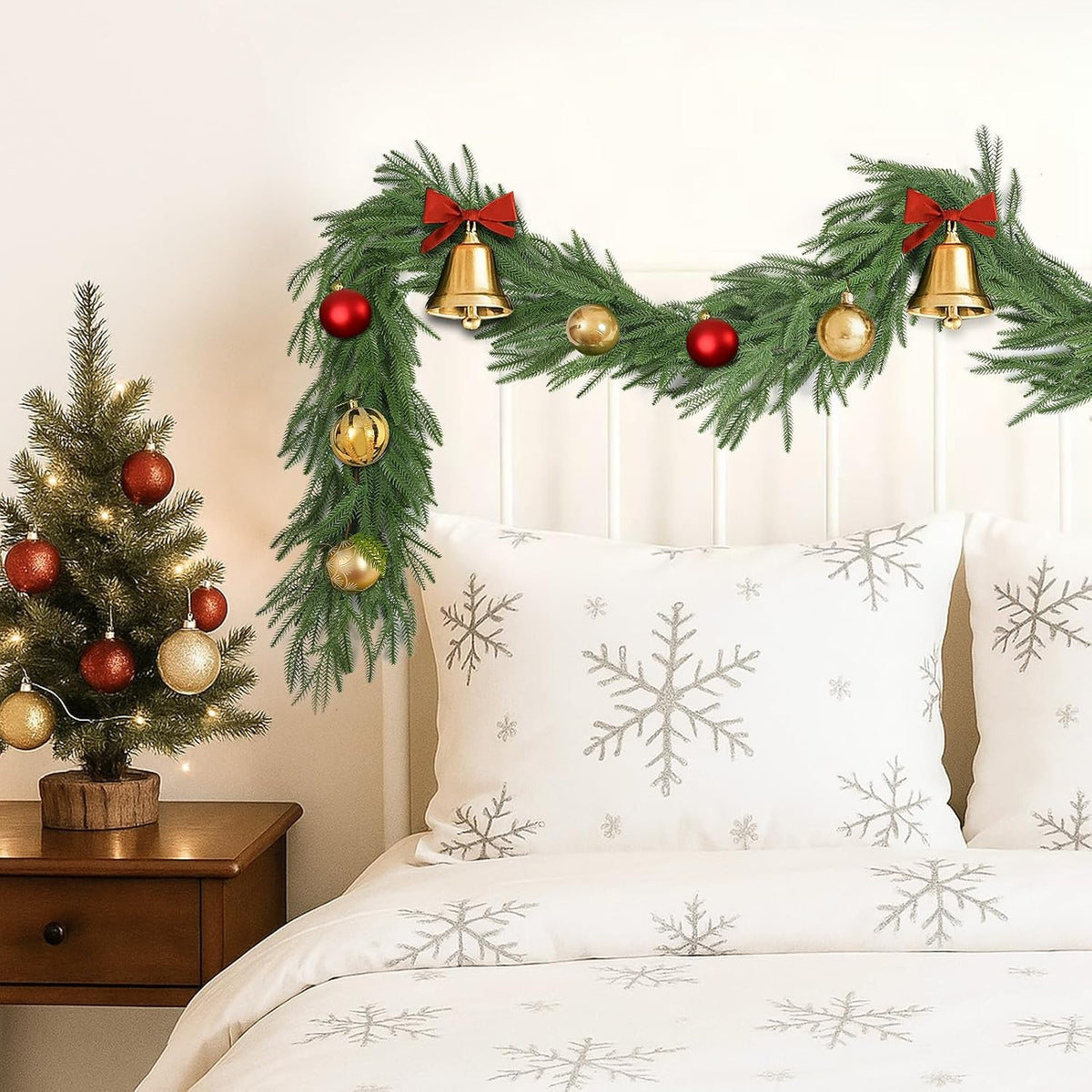 12FT(2 * 6FT) Christmas Norfolk Pine Garlands, Winter Decor Real Touch Pine Garland, Artificial Greenery Xmas Garland