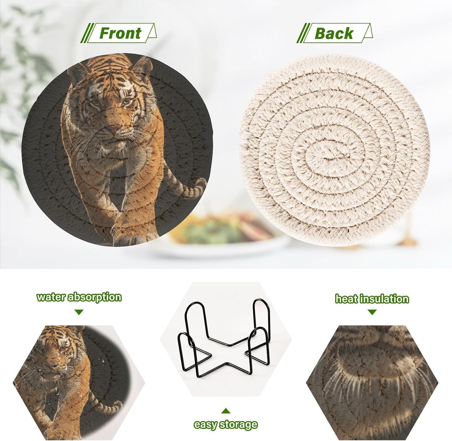 Coasters for Drinks Walking Tiger Pattern Absorbing Round Table Mat for Mugs and Cups / Multi 10