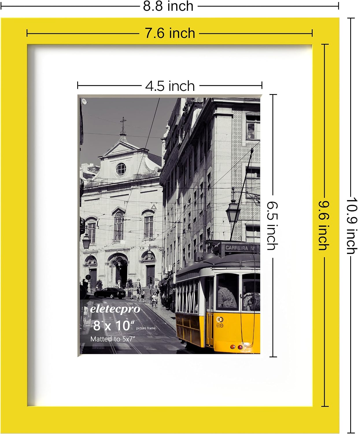 eletecpro 8x10 Picture Frames, Acrylic Cover, Yellow, Set of 10 | Display Photo 5x7 with Mat or 8x10 without
