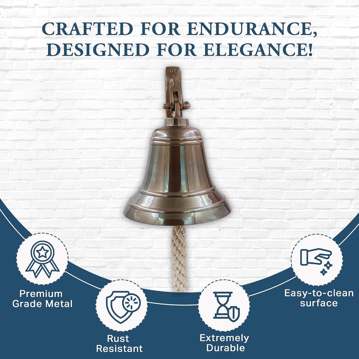 Solid Brass Wall Mounted Ship Hanging Antique Brass Bell for Reception, School, Outdoor, Indoor, Dinner & Chruch - 6