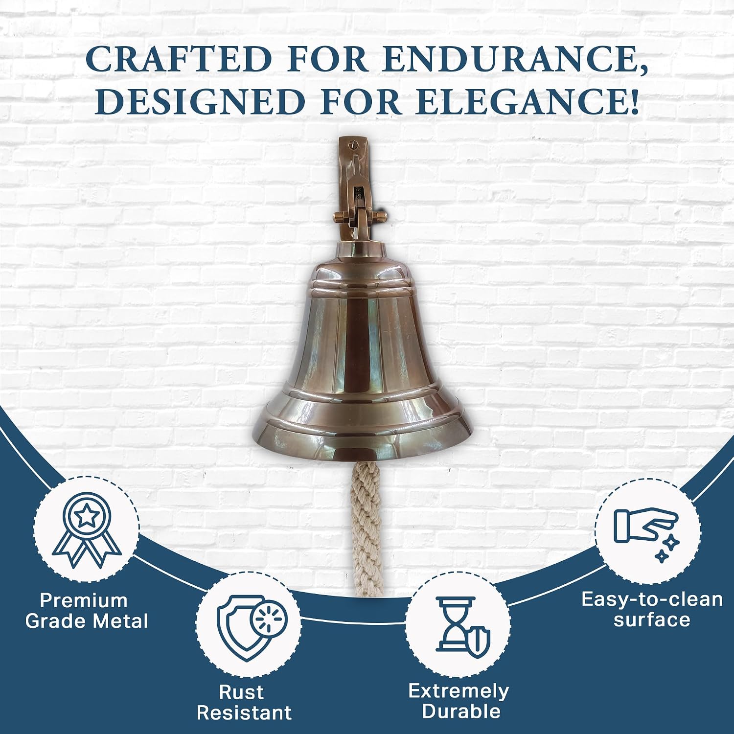 Solid Brass Wall Mounted Ship Hanging Antique Brass Bell for Reception, School, Outdoor, Indoor, Dinner & Chruch - 6