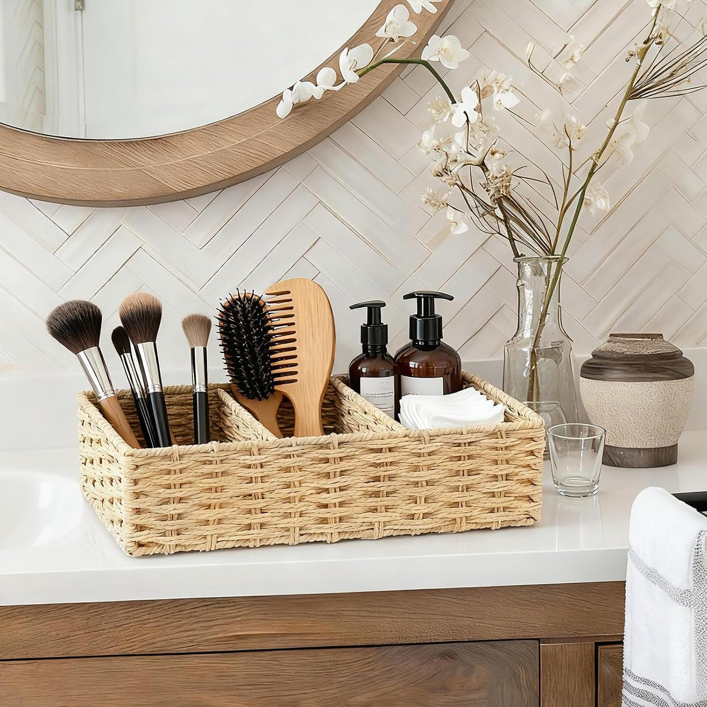Seagrass Wicker Basket for Toilet Tank Top / Natural