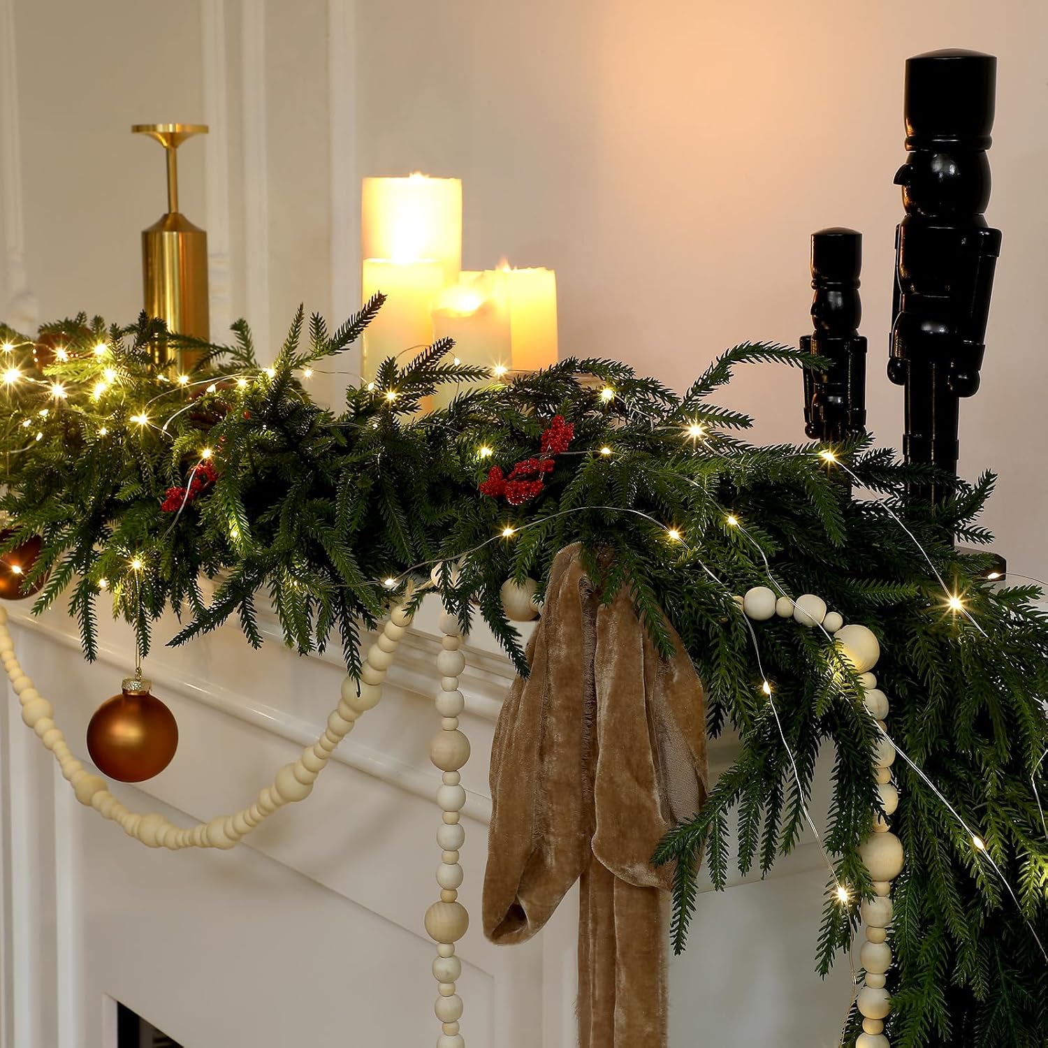 2 Pcs 6 Feet Christmas Artificial Deluxe Norfolk Pine Garlands Realistic Norfolk Pine Faux Greenery Garlands for