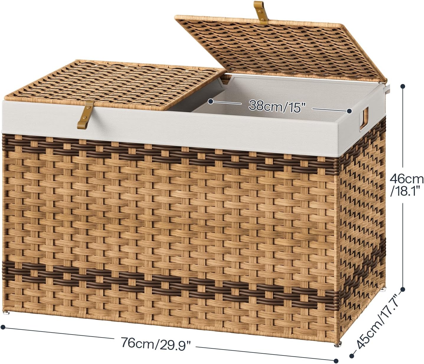 42.3 Gallon Wicker Storage Basket / Natural + Brown / 29.9"L x 17.7"W x 18.1"H