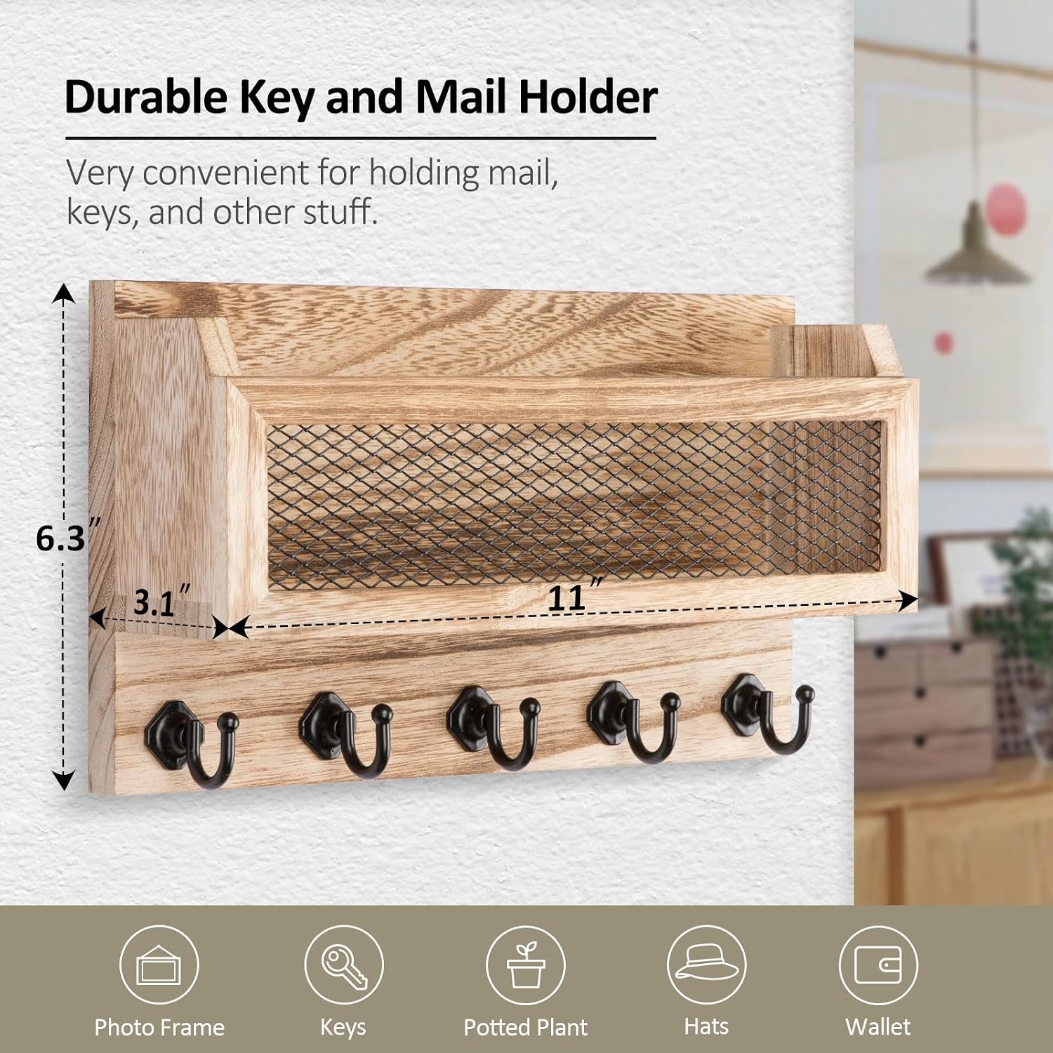 Wooden Wall Key Organizer / Wood / 11 Inch