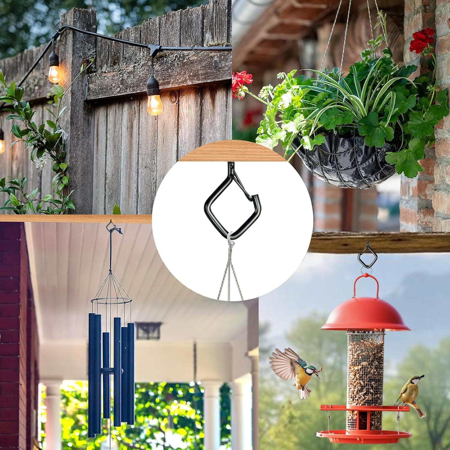 Safety Buckle.Metal Ceiling Hooks for Hanging Plants / Black / Set of 35