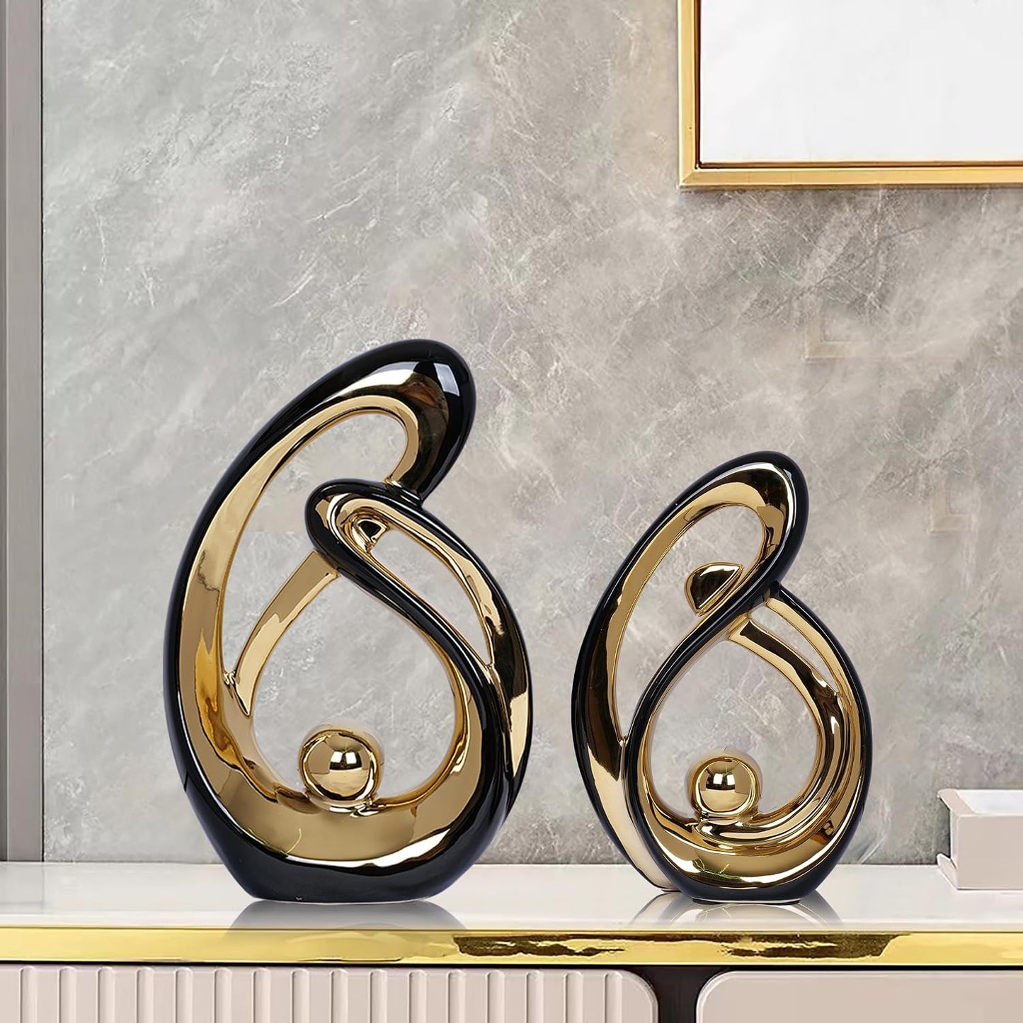 Decor Accent Ceramic Statue and Gold Mid Century Modern Home Decor Accents / Black / Set of 2