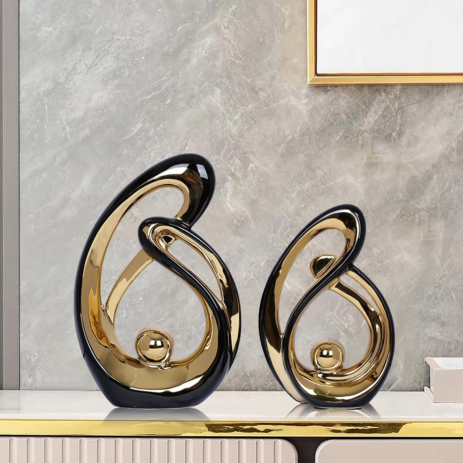 Decor Accent Ceramic Statue and Gold Mid Century Modern Home Decor Accents / Black / Set of 2