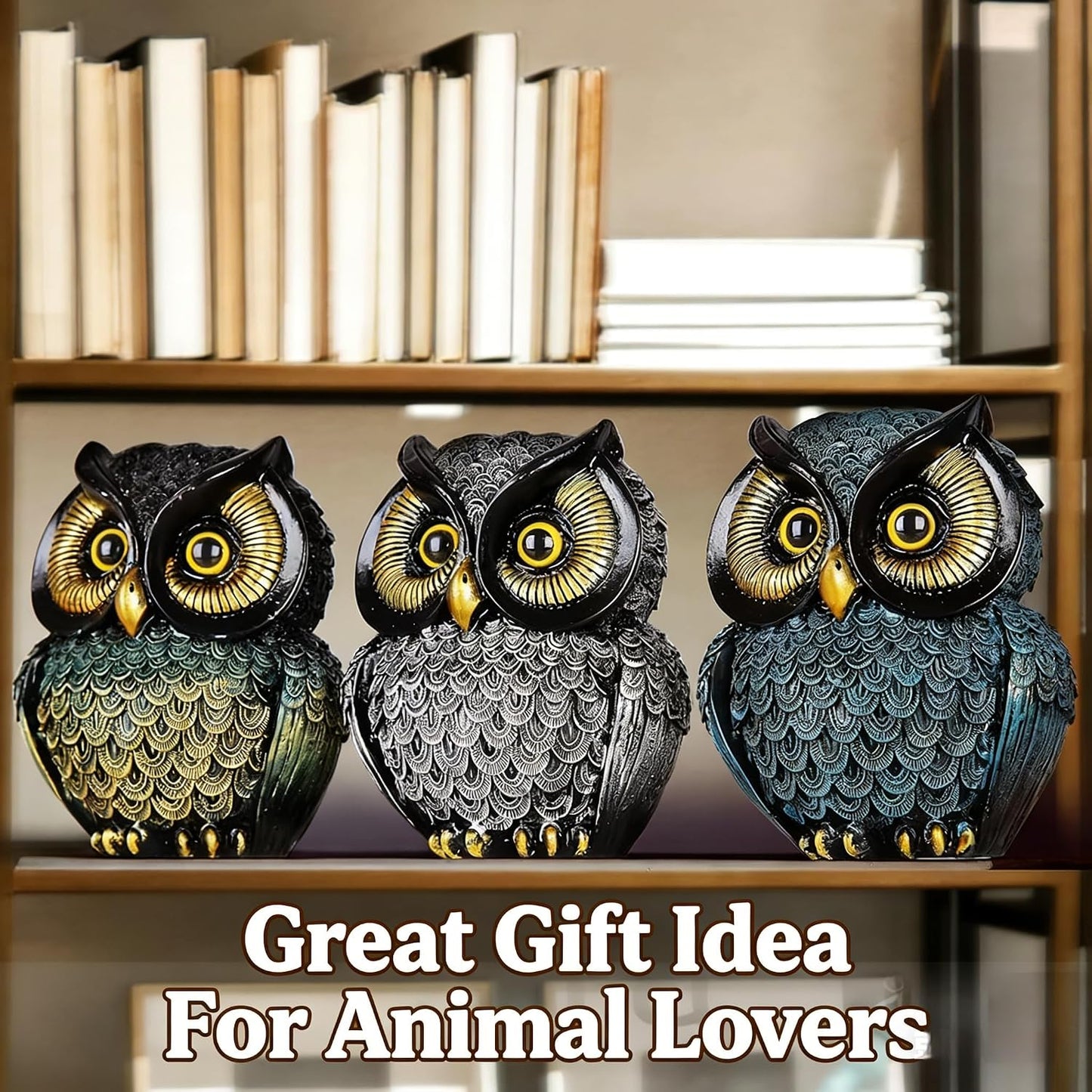 Small Figurines / Owl Statue Home Decor / Sliver
