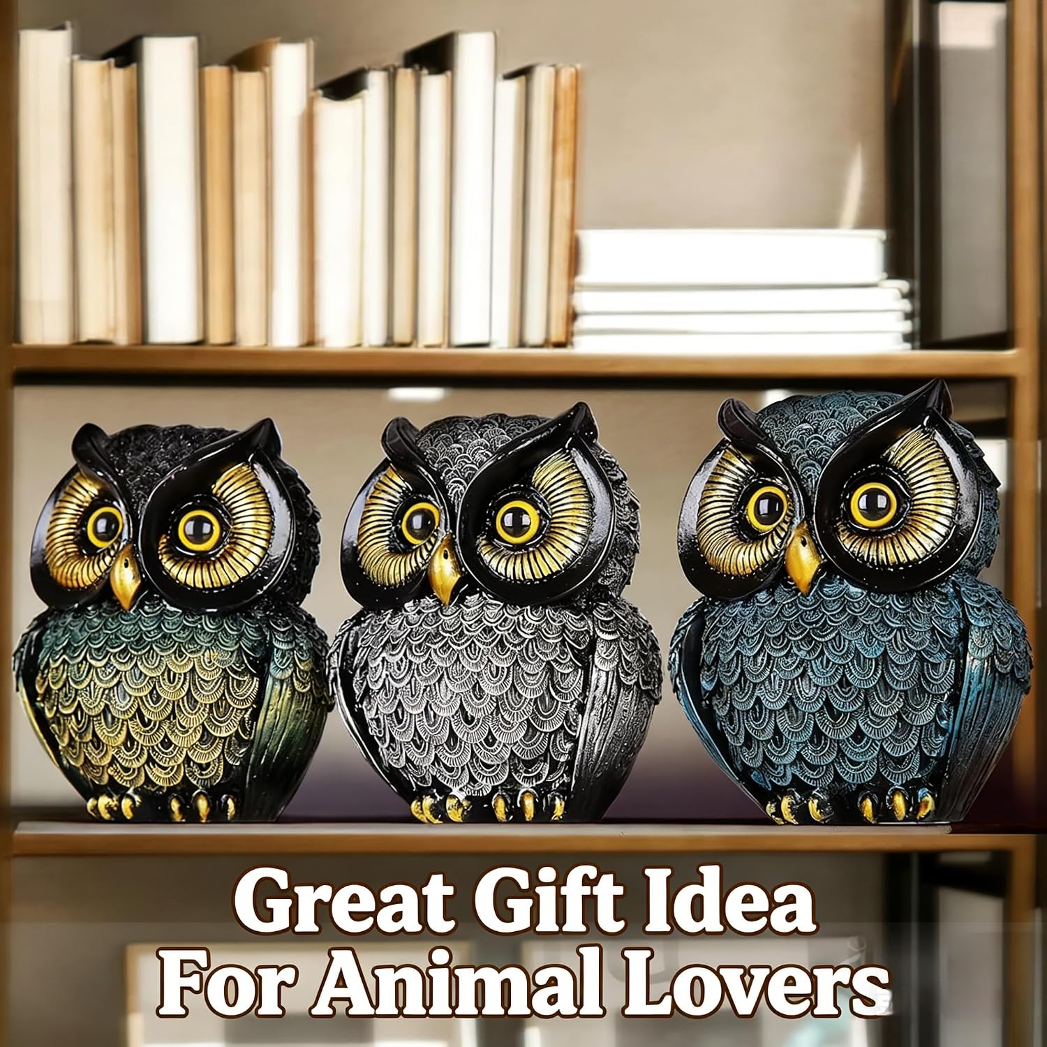 Small Figurines / Owl Statue Home Decor / Sliver