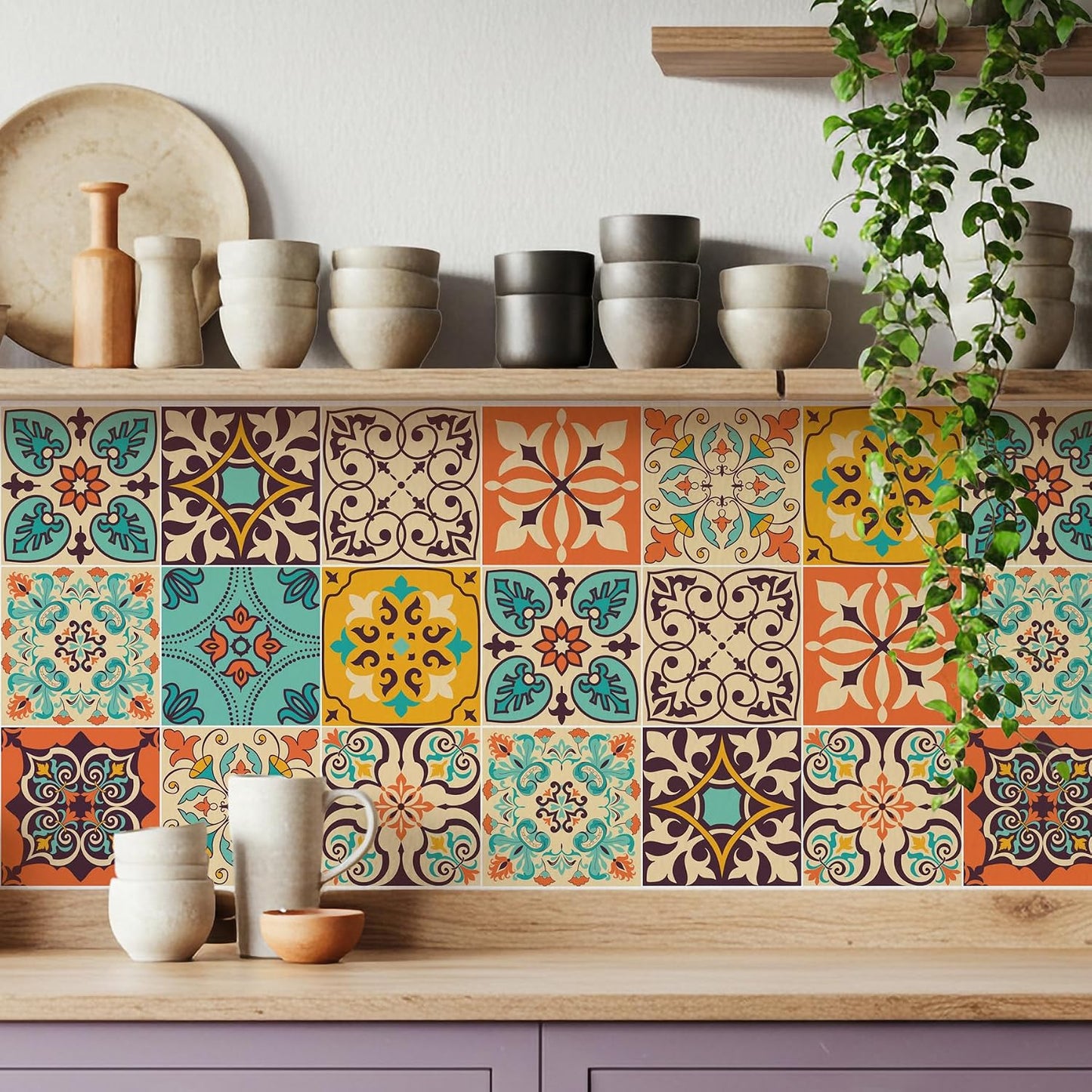 Terracotta and Tile Stickers / Teal / 5.9 Inch / Set of 16