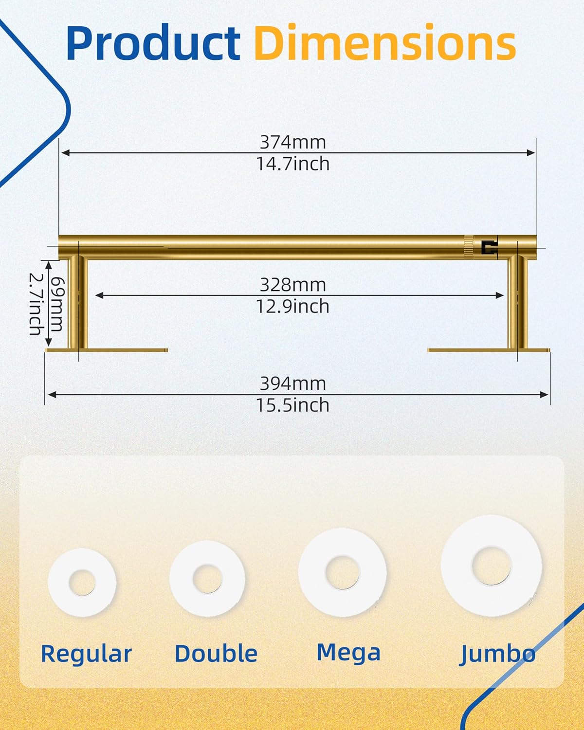 RUACQ Paper Towel Holder Under Cabinet, Stainless Steel, Brushed Gold | Drill Wall Mount or Adhesive, Round Base