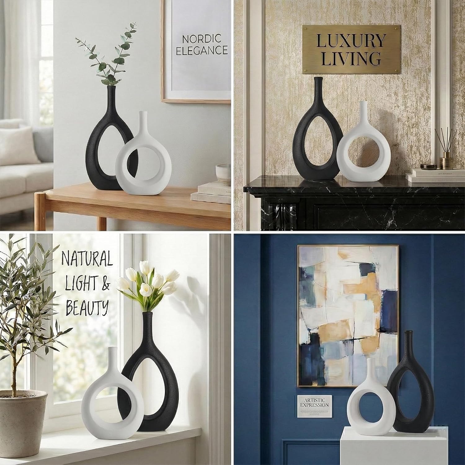 Boho Circle Vase / Big Black Little White / Set of 2