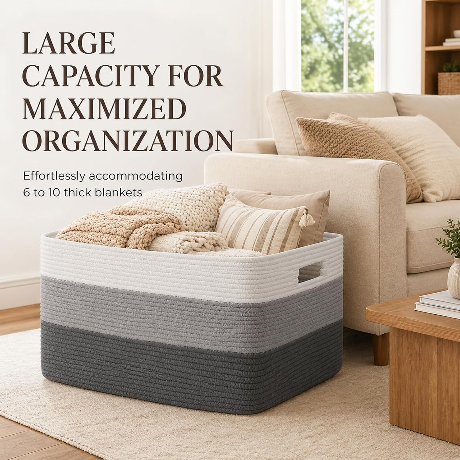 Rectangle Woven Baskets for Storage / Gradient Dark Grey / 22 x 17 x 12