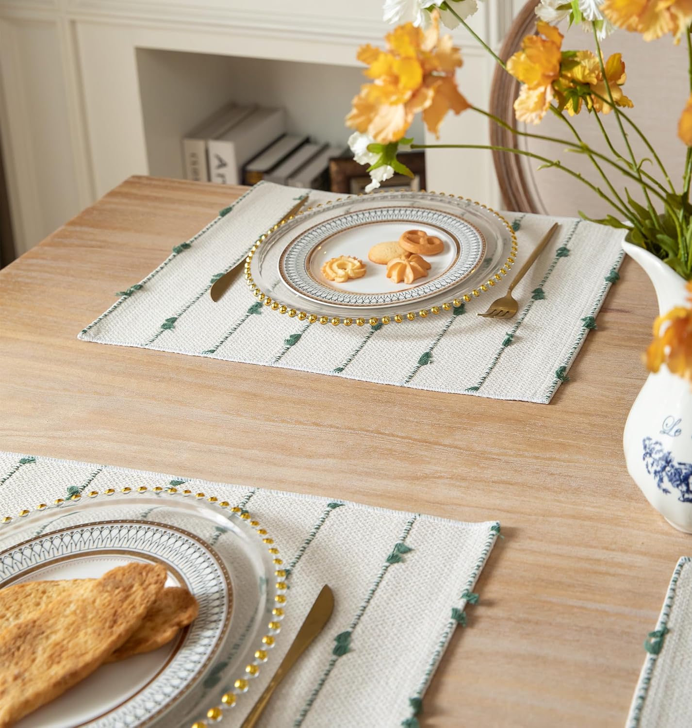 Boho Placemats Set of 6 for Dining Table Decor, Woven Cloth Place Mats for Farmhouse Rustic Kitche Home Decor, Cotton