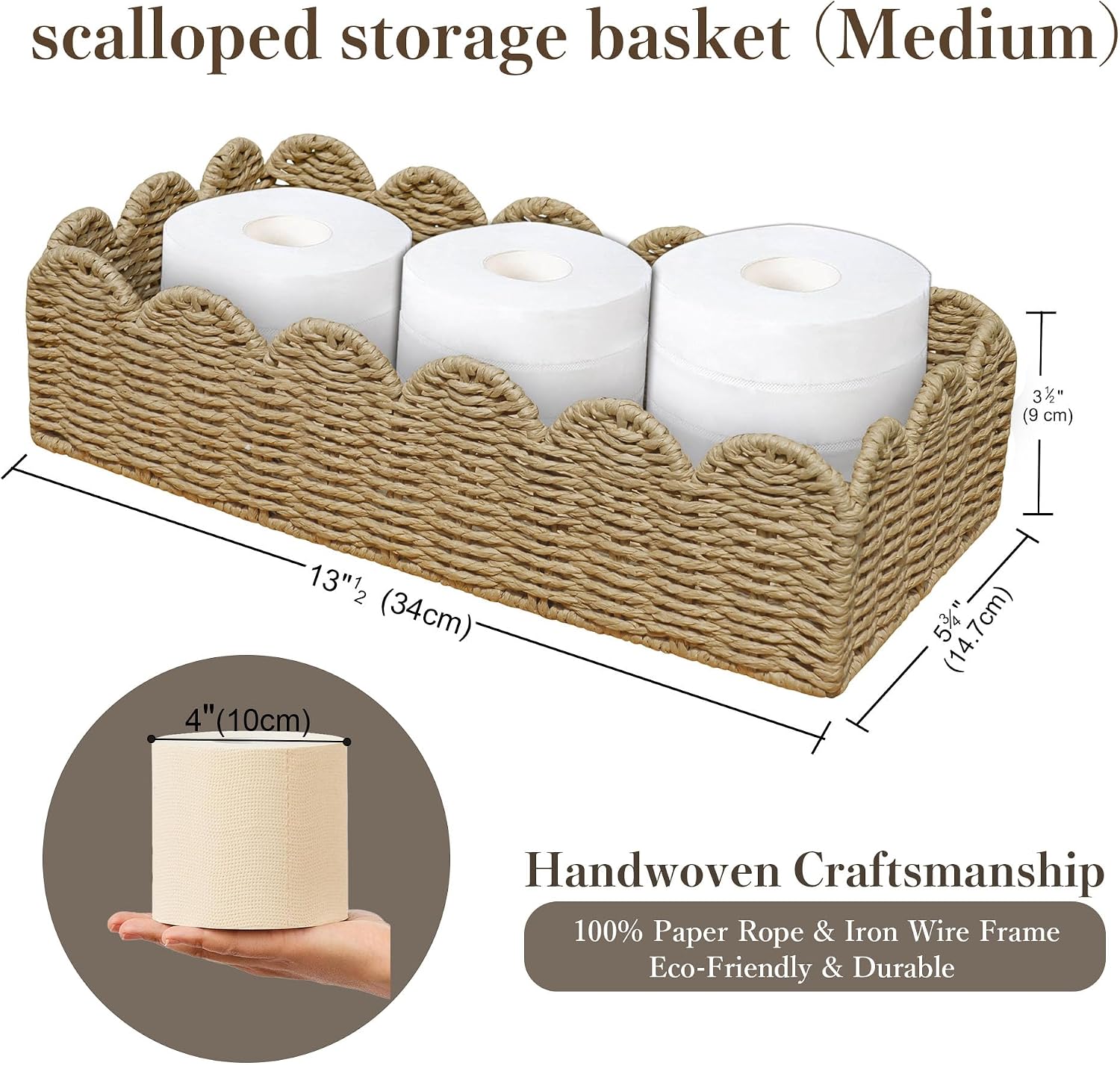 Scalloped Wicker Toilet Paper Storage Basket / Beige / Set of 2