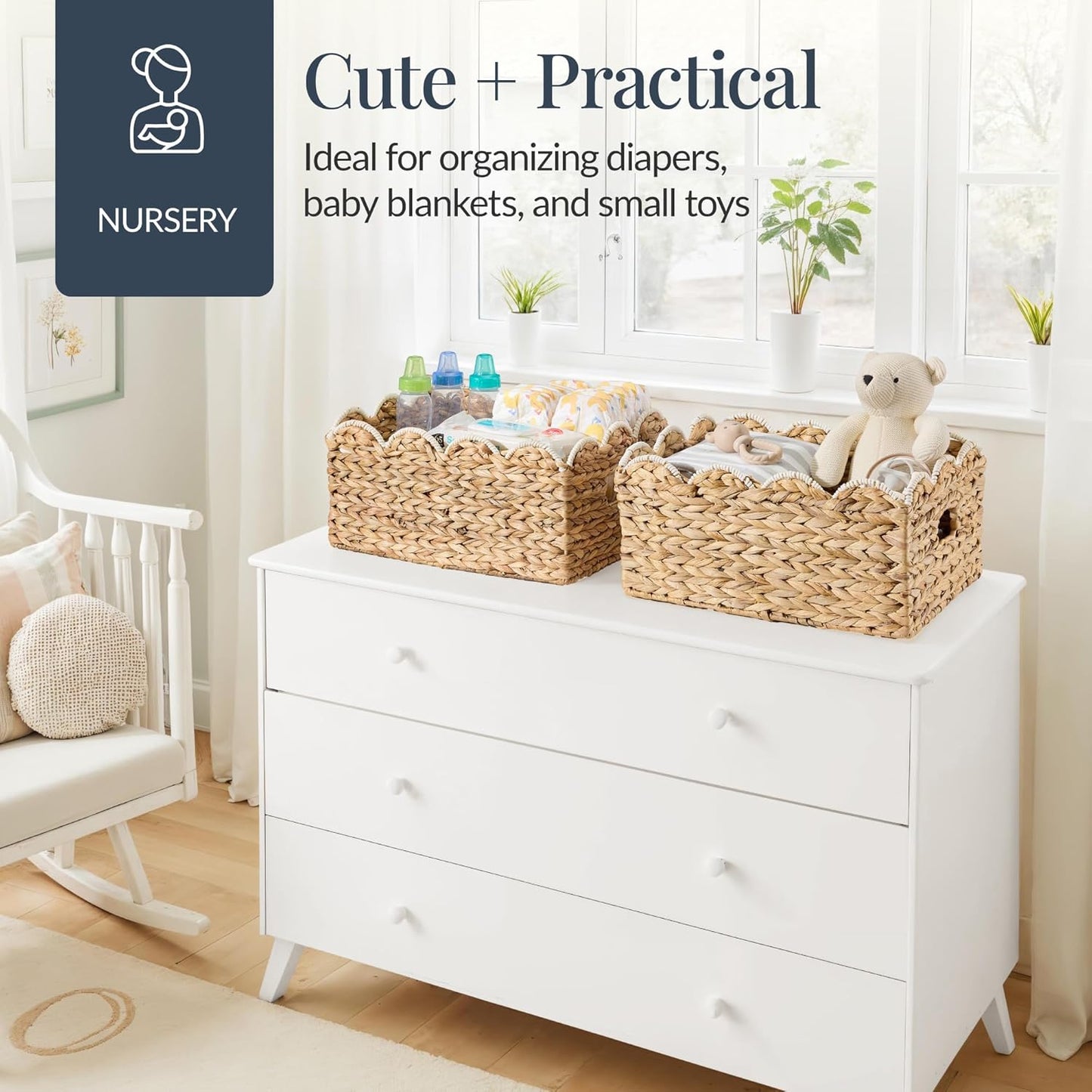 Woven Storage Bins / 16 x 12 / Natural with White Trim