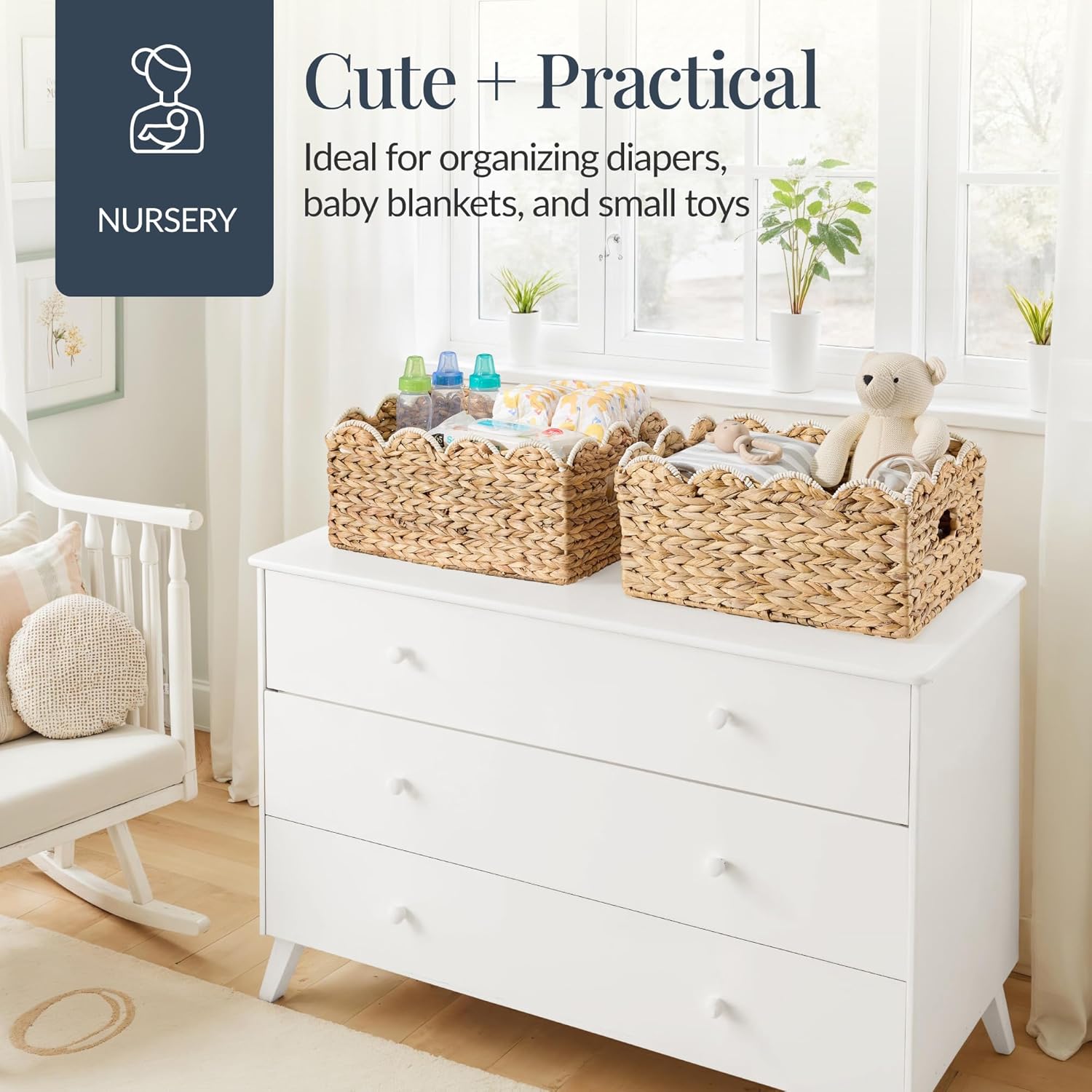Woven Storage Bins / 16 x 12 / Natural with White Trim