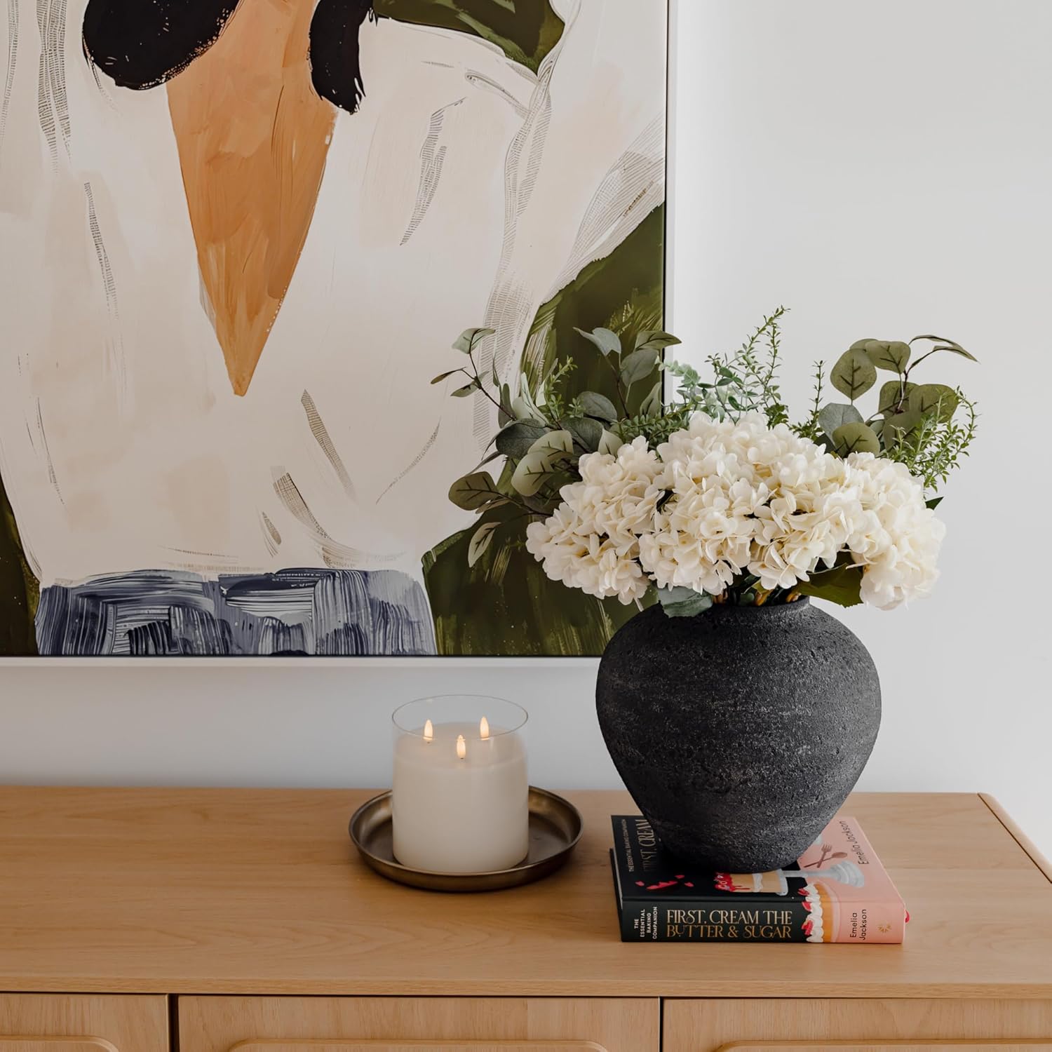 SilkSerenade Large Black Round Vase for Flowers & Table Centerpieces / Black Large Round / 11 Inch