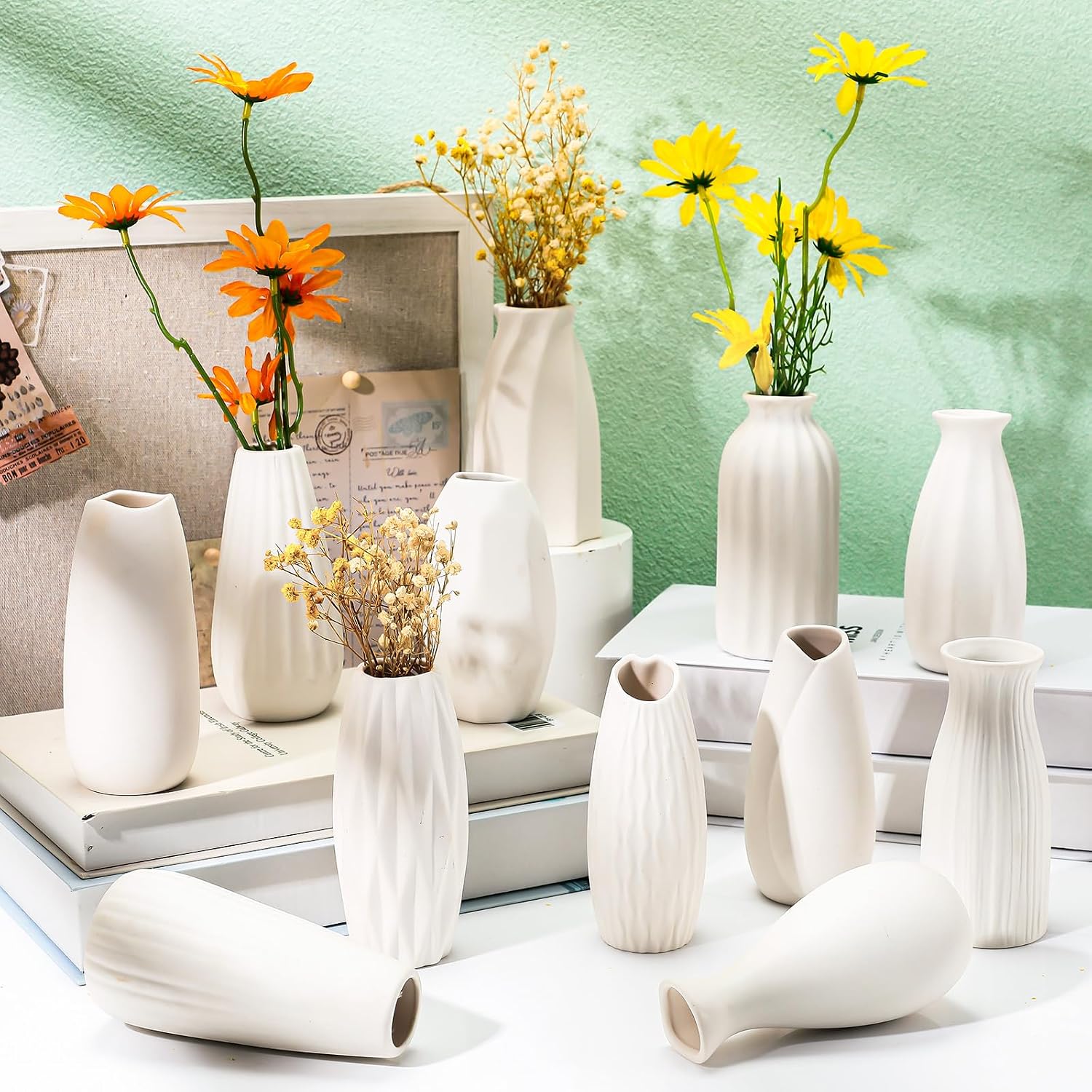 5'' Ceramic Bud Vase Bulk Boho Rustic Small Flower Vase / White / Set of 24