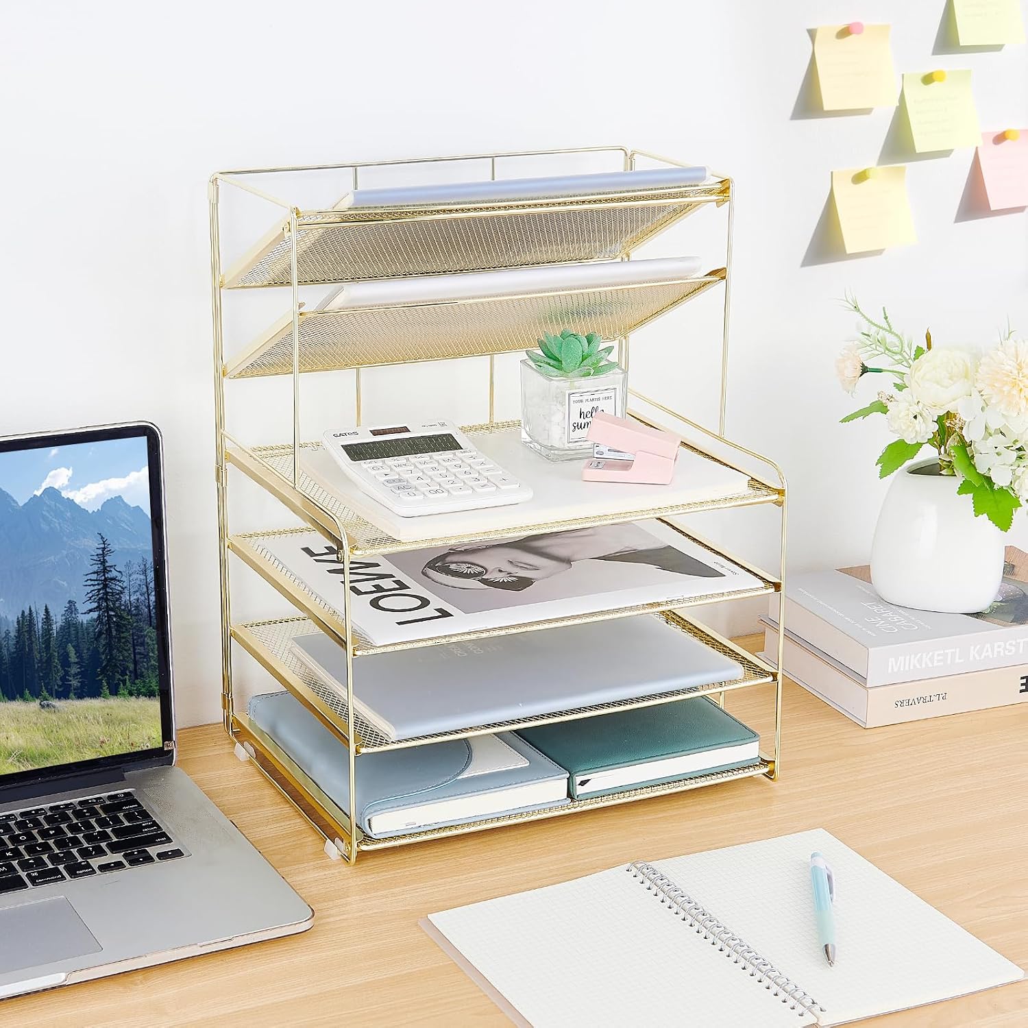 Desk Organizer, 6-Tier Paper Organizer Letter Tray, Gold | Desk Organizers and Accessories, Office Desk Accessories &