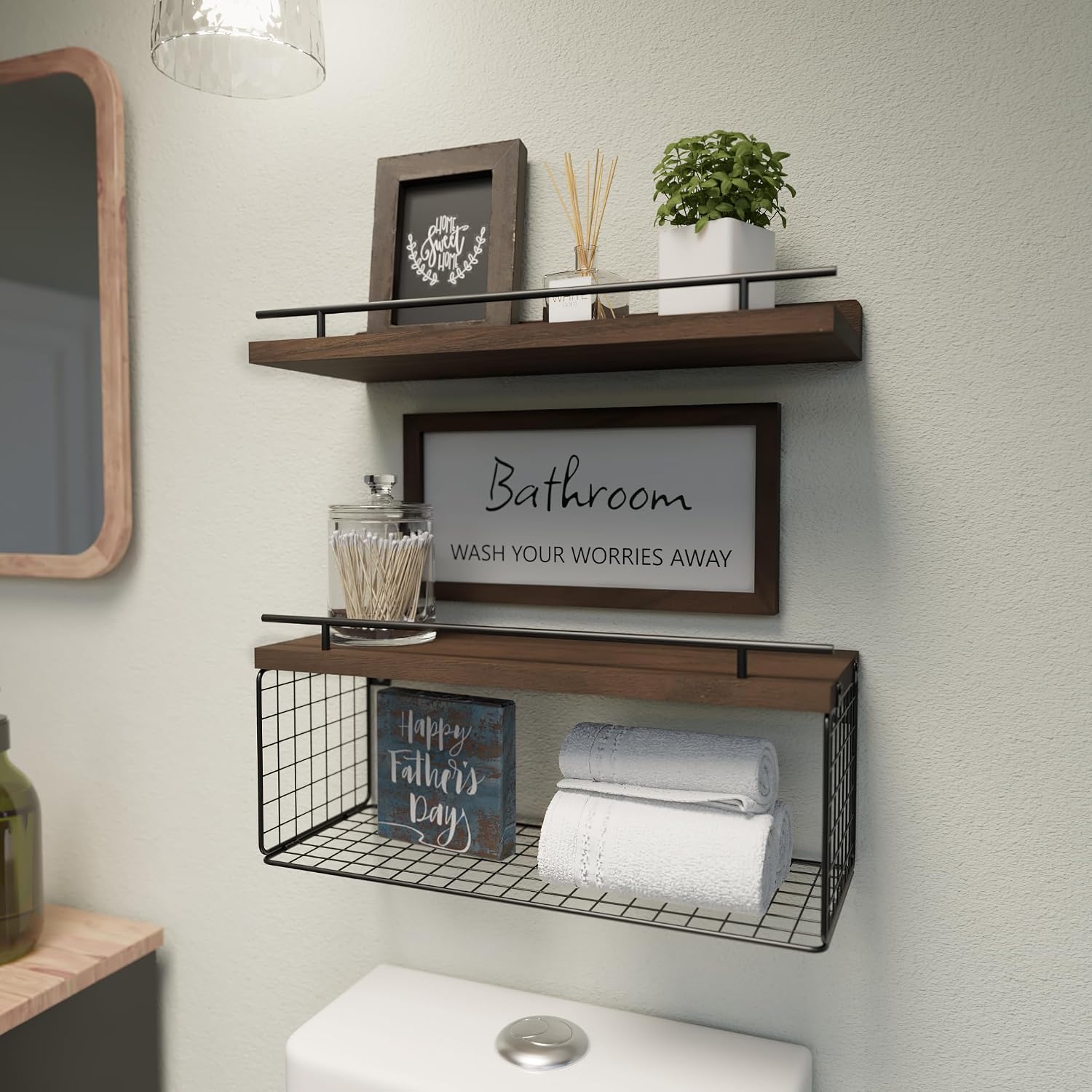 Floating Shelves for Bathroom Decor Art, Rustic Brown | Bathroom Organizers and Storage, Wall Shelves Over Toilet with