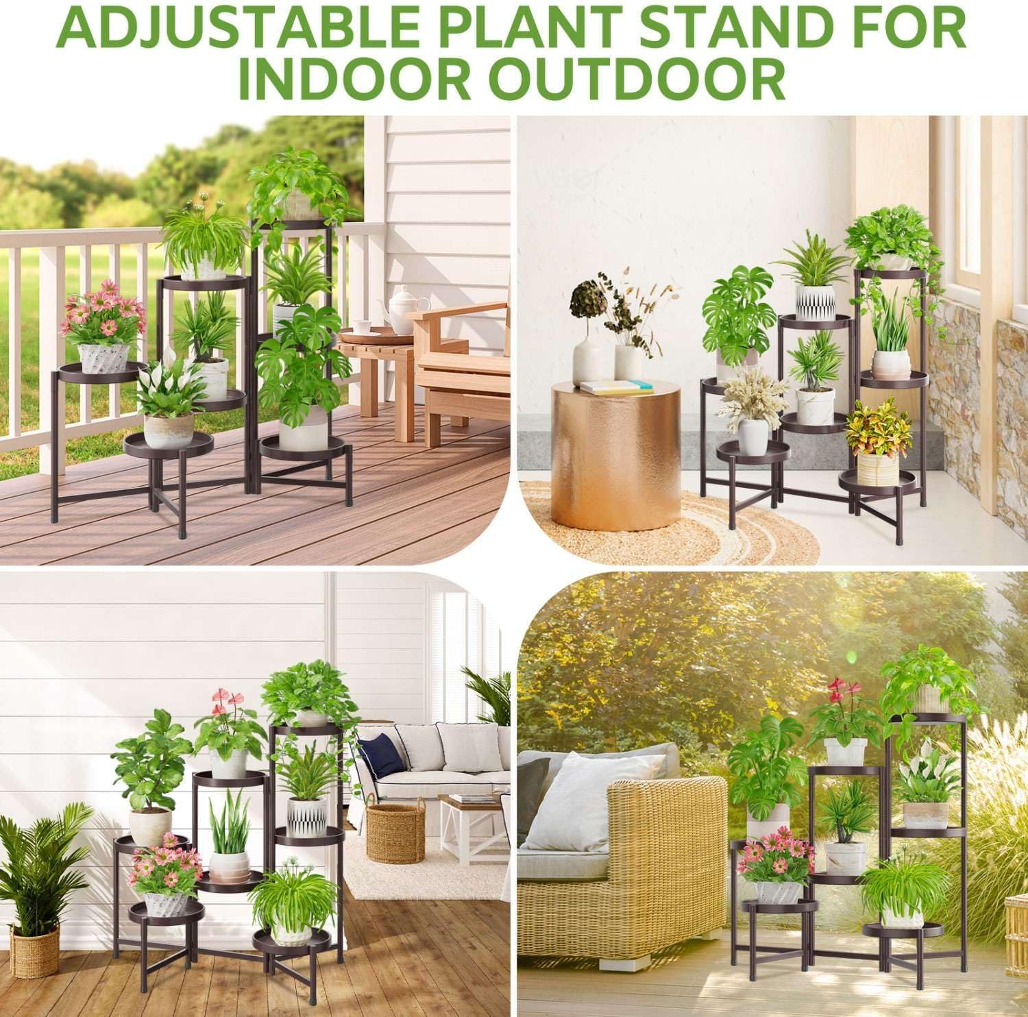 iDavosic.ly 7 Tier Large Plant Stand Indoor Outdoor, 10 Inch Tray, Bronze | Tiered Metal Corner Heavy Duty Multiple