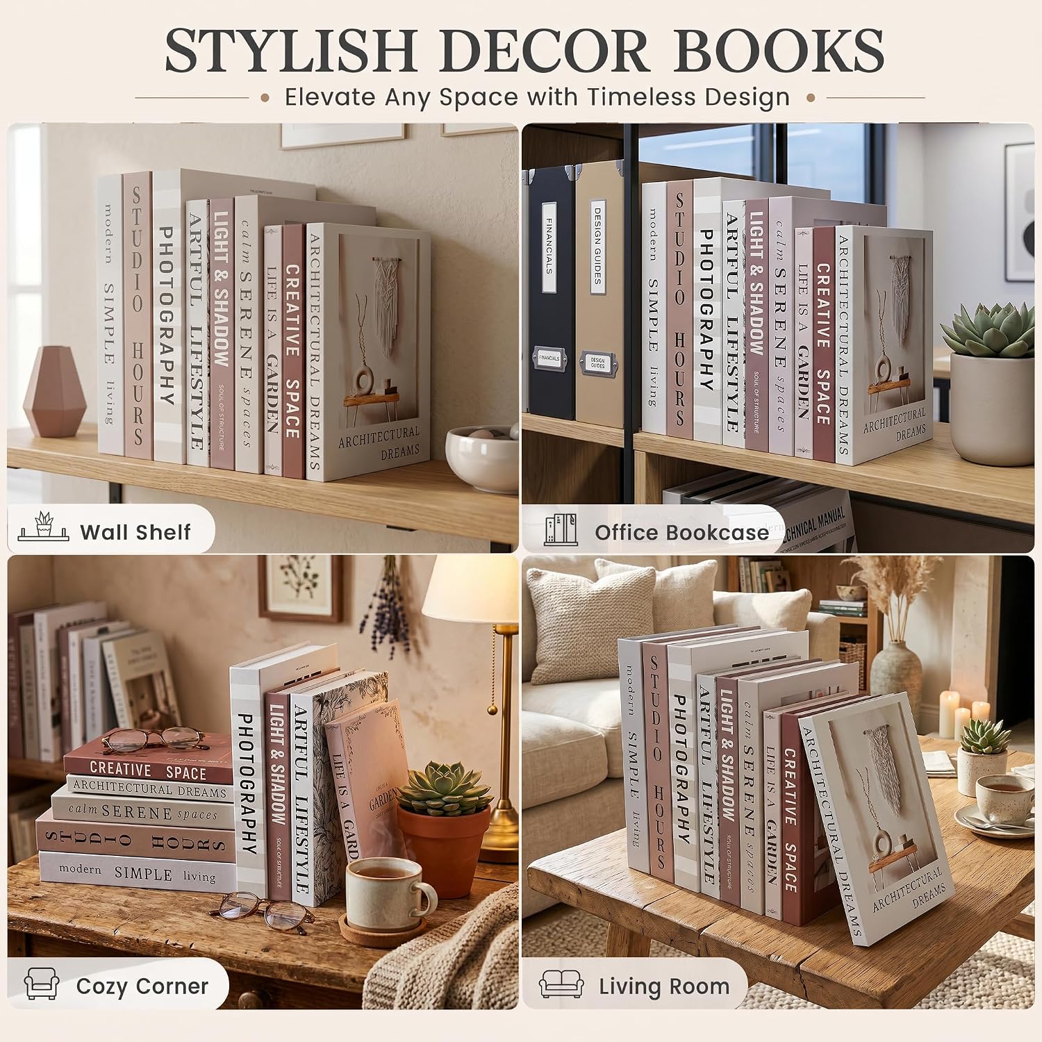 Faux Book Storage Boxes / Brown-beige / 9 Books / Set of 9